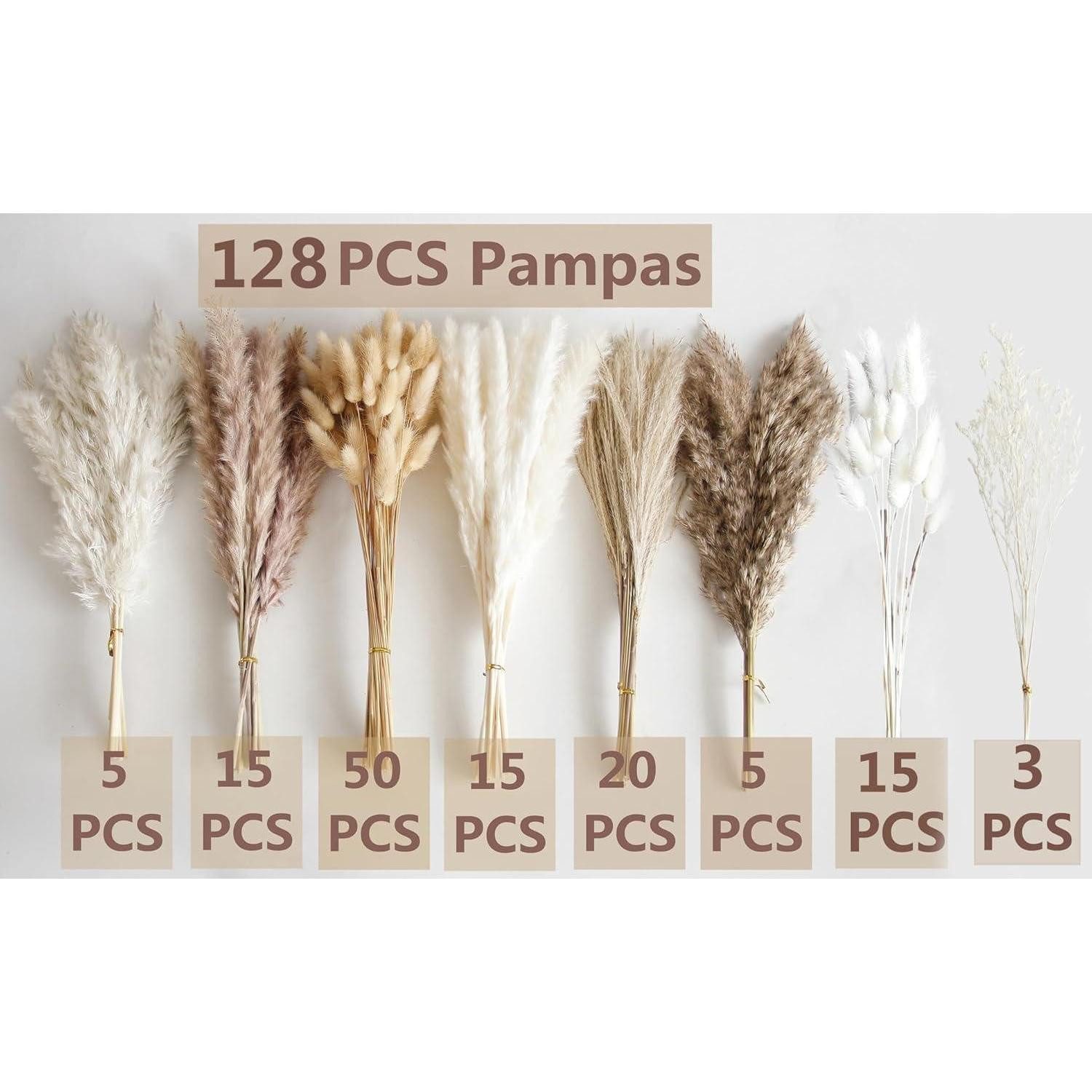 Trockenblume Pampasgras Bouquet Trockenblumen Bunny Tails Boho 128 Stück 128pcs-A, LuxusKollektion