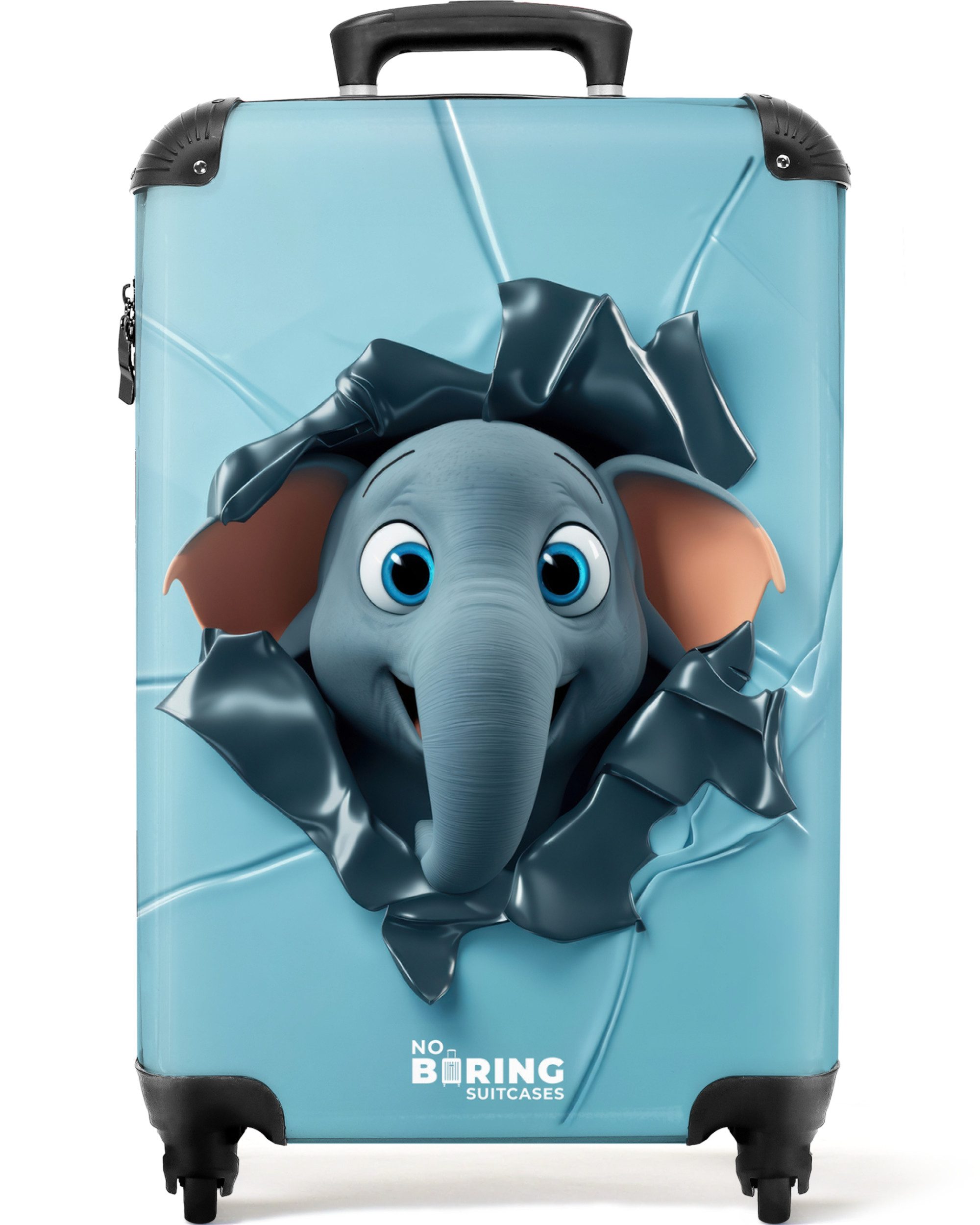 Kinderkoffer Glücklicher Elefant schaut durch zerrissenen Hintergrund 55x35x20cm