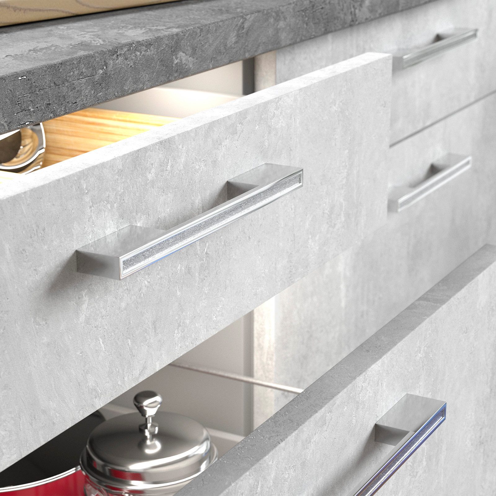 SO-TECH® Möbelgriff SIRIUS BA 160/192 mm Chrom poliert mit Glitzer-Dekoreinlage (1-St), Bügelgriff inkl. Schrauben - von SCHÜCO