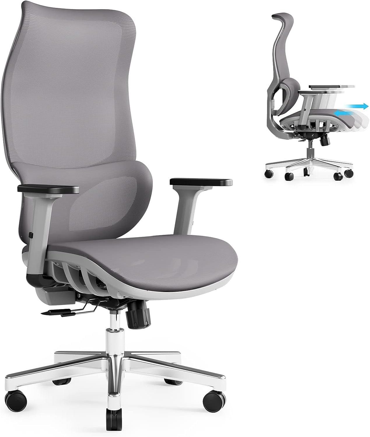 Joyfill Bürostuhl (Ergonomischer Schreibtischstuhl Atmungsaktiver Verstellbarer Sitz), mit 200kg PC-Stuhl 3D-Armlehne mit Bürostuhl, Computerstuhl Kopfstütze