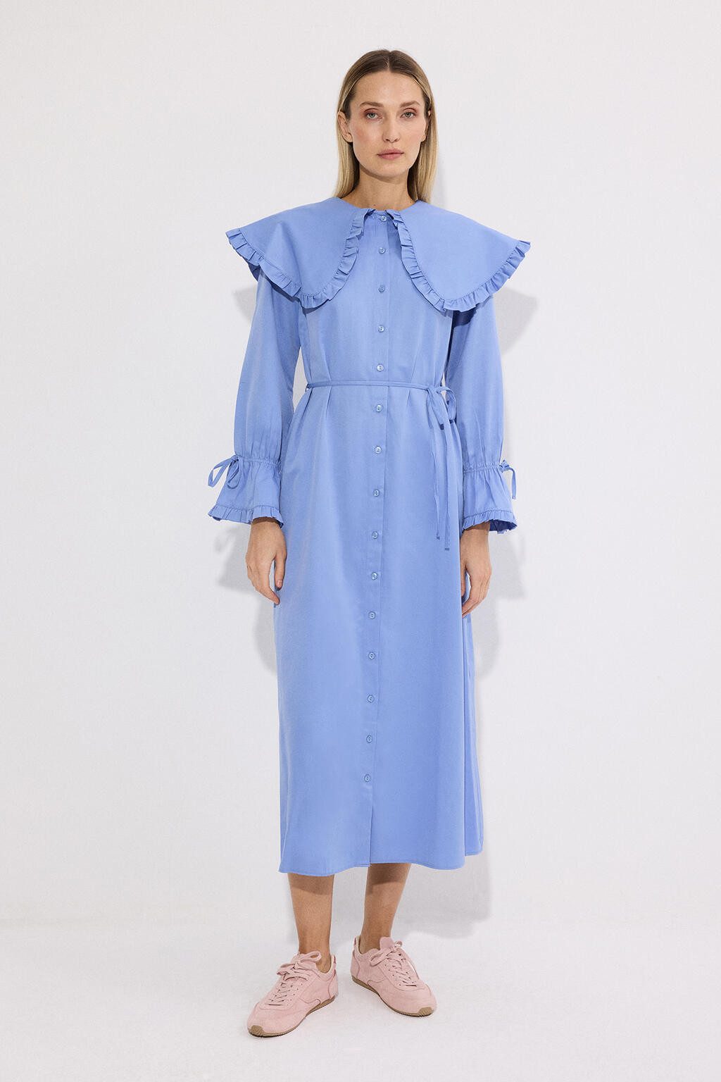 touche prive Maxikleid Hemdblusenkleid mit breitem Kragen und Rüschen