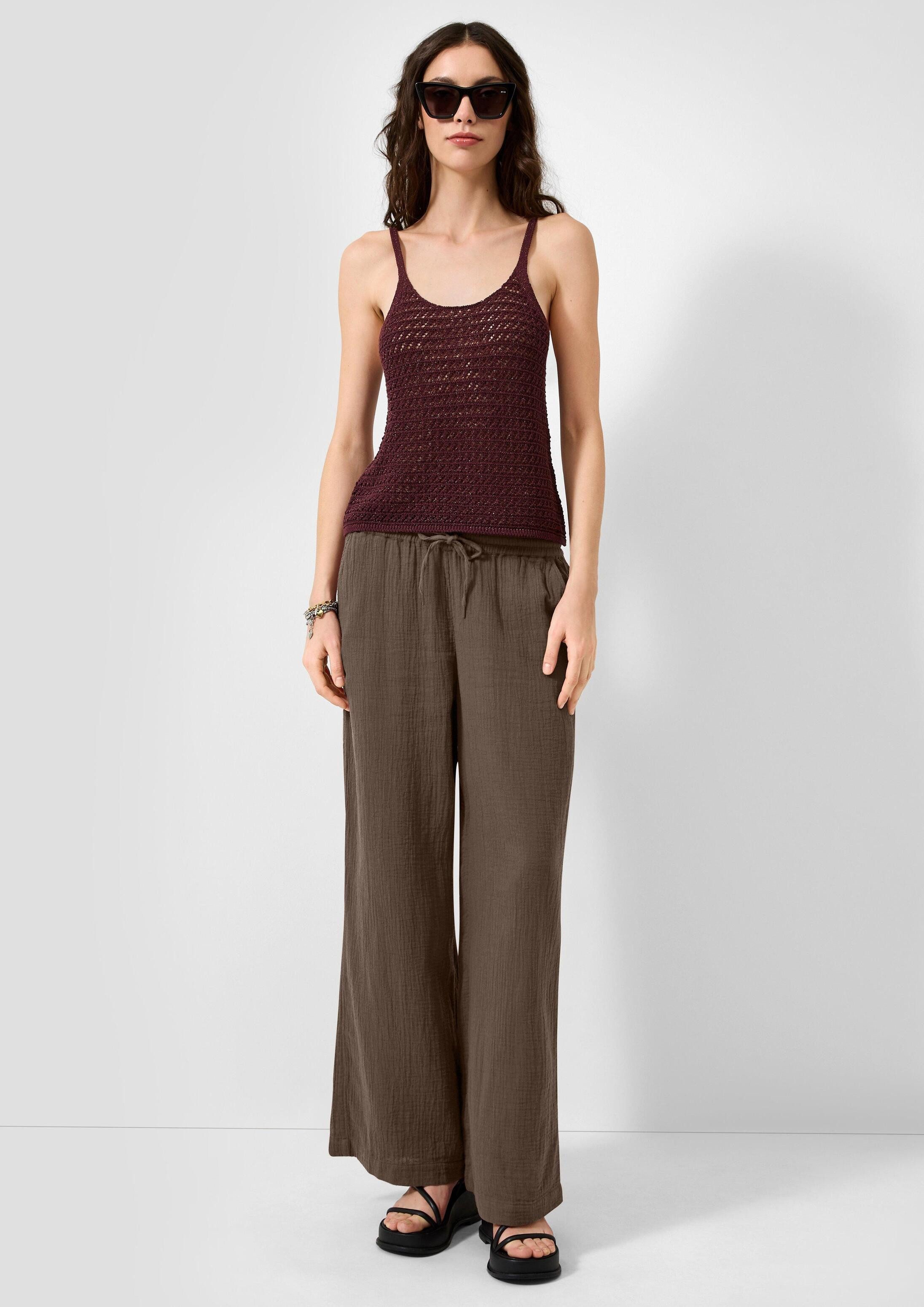 QS Chinos Hose Musselin Hose mit weitem Bein und Elastikbund