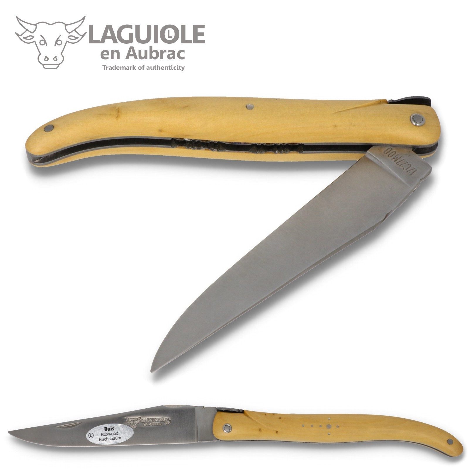Laguiole en Aubrac Taschenmesser L0512BII-KSB1, Griff 12cm Buchsbaum - Verzierte Platine - Biene "Eichenlaub"