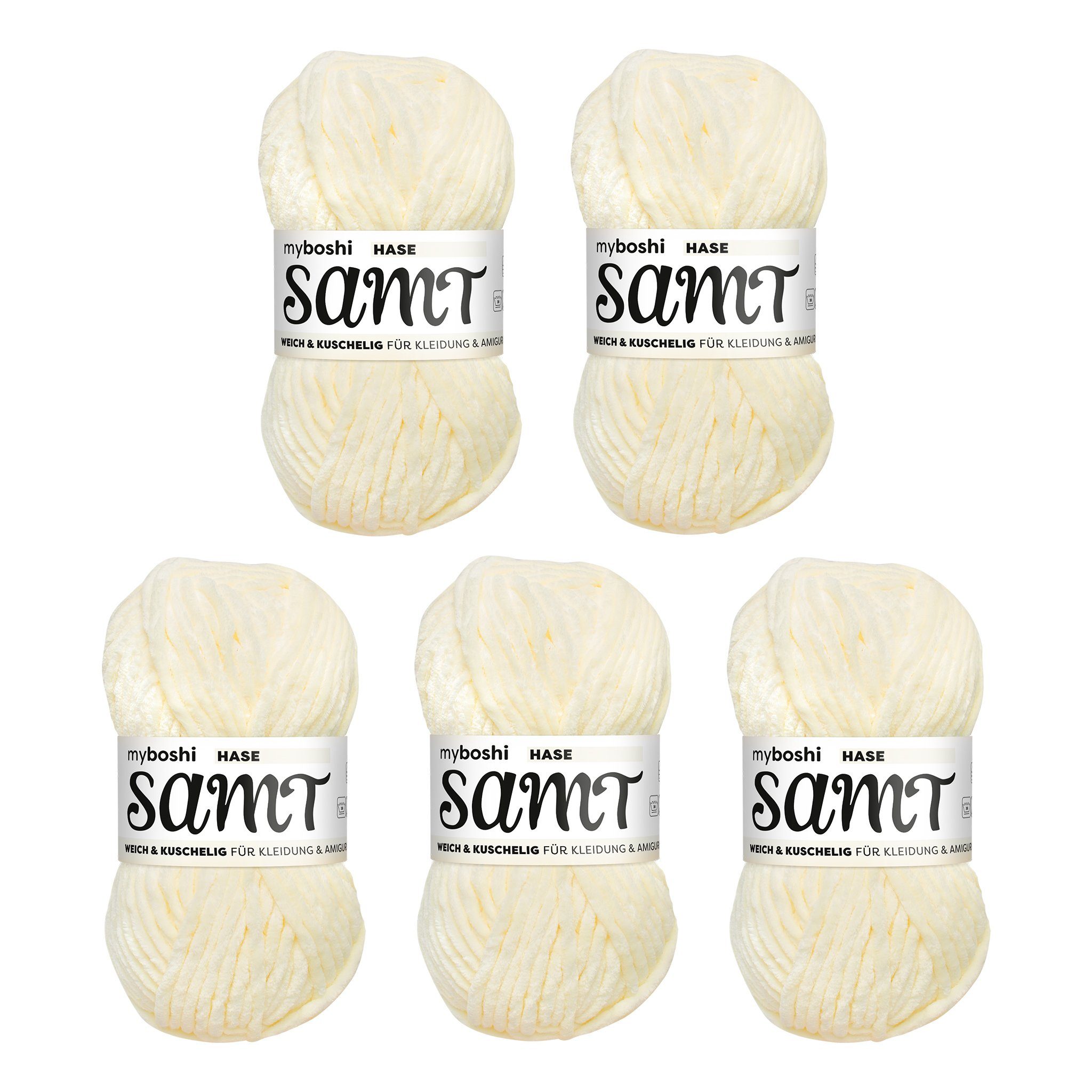 myboshi Samt Wolle, Chenille Garn Häkelwolle, 100 m (5-St., Samt Wolle Original Chenille Garn), Uni