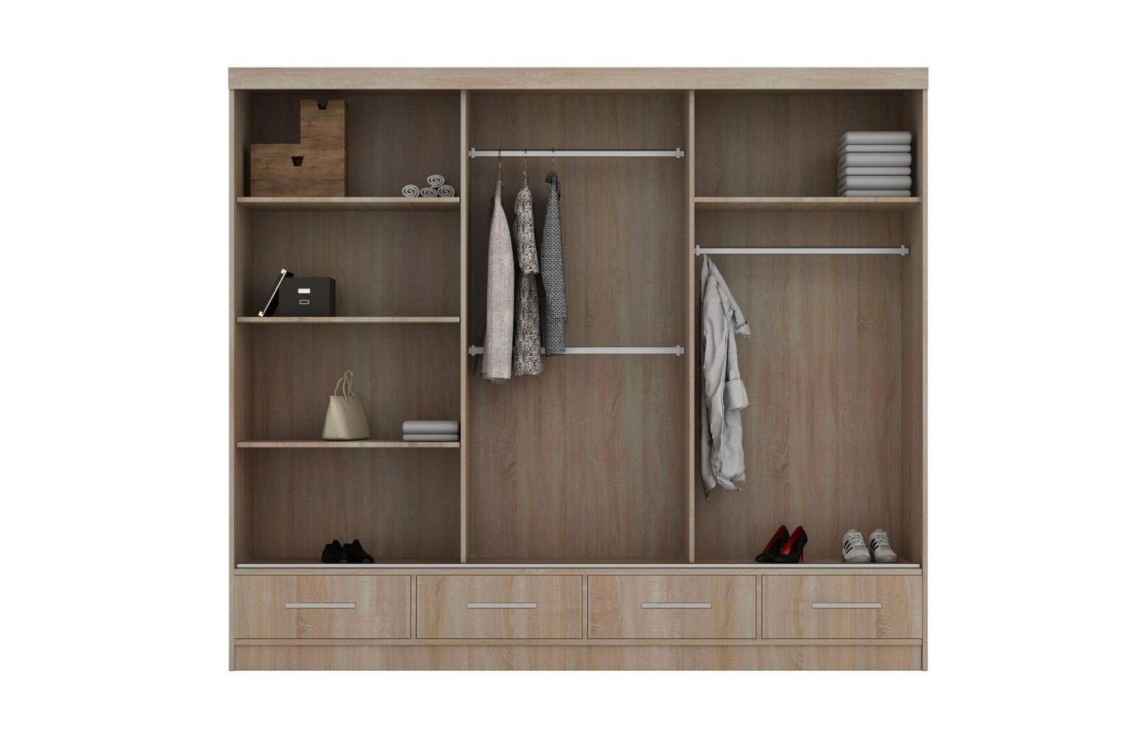 JVmoebel Beige Schrank Schwebetüren Hochglanz Schrank Kleiderschrank Holz Kleiderschrank