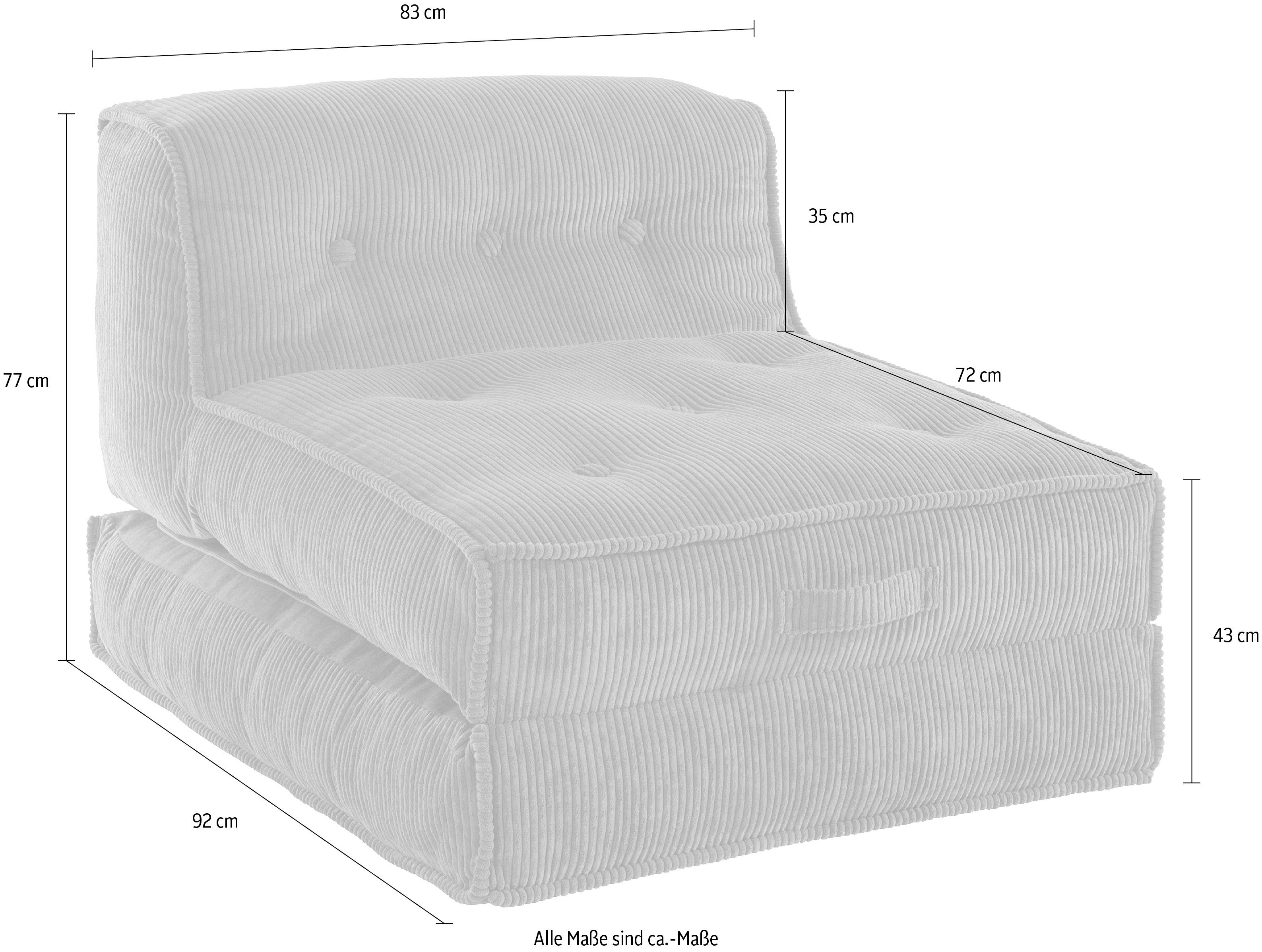 INOSIGN Sessel mit aus | grau | grau Cord, grau Größen, Schlaffunktion, in 2 Pia, Loungesessel Pouf-Funktion