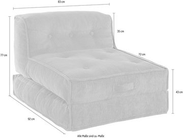 INOSIGN Sessel »Missy«, Loungesessel aus Cord, in 2 Größen, mit Schlaffunktion, Pouf-Funktion.