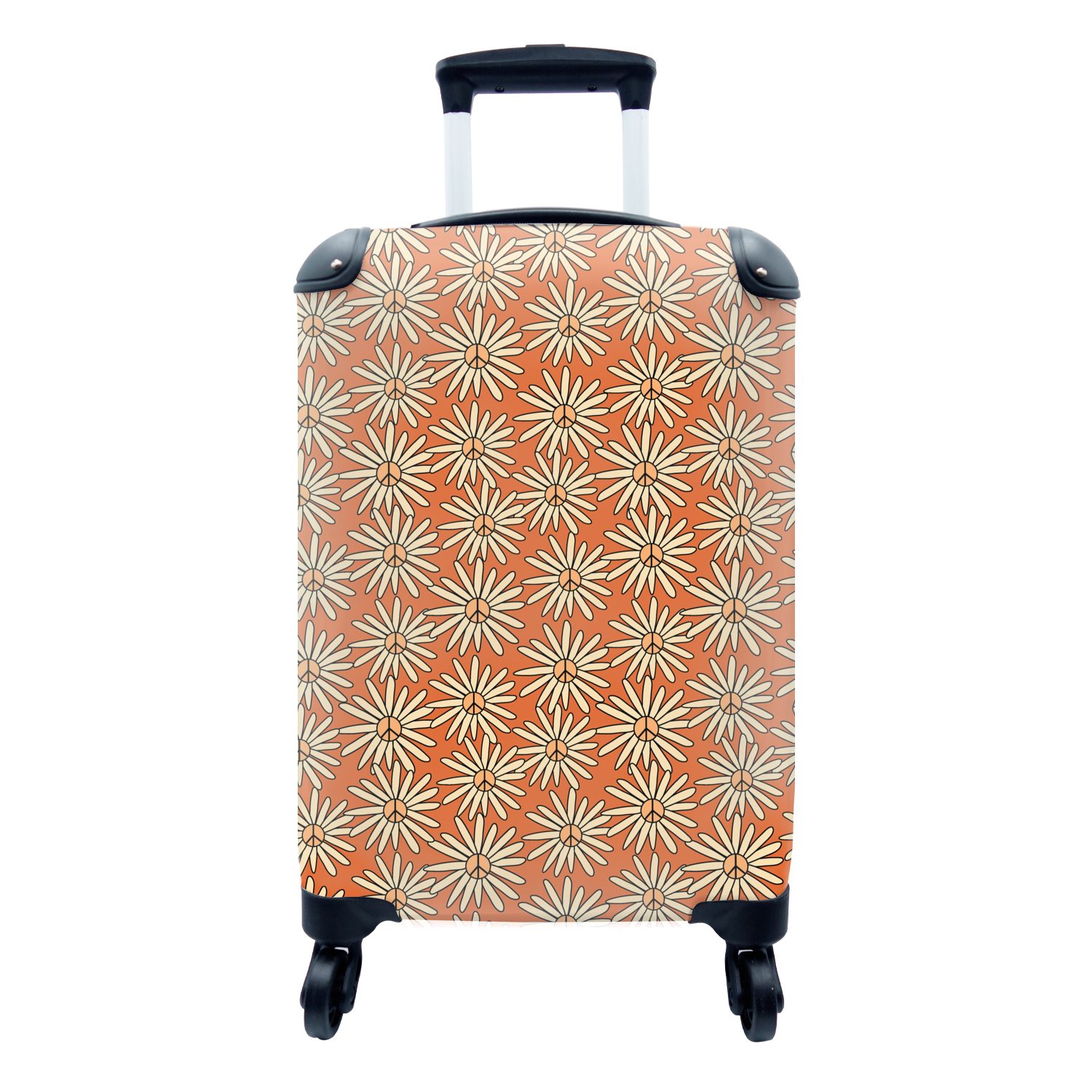 MuchoWow Handgepäckkoffer Muster - Vintage - Blume - Orange, 4 Rollen, Reisetasche mit rollen, Handgepäck für Ferien, Trolley, Reisekoffer
