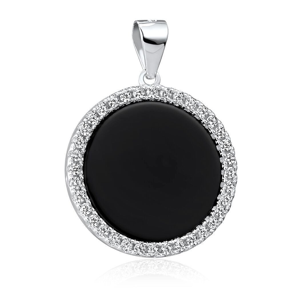 Materia Runder Anhänger Damen Silber Zirkonia Edelstein Onyx Schwarz Ø18mm KA-456, 925 Sterling Silber, rhodiniert