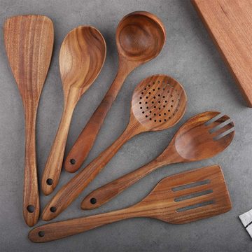 Juoungle Küchenschaufel Holz zum Kochen Teakholz, Küchenutensilien-Set, Holz-Kochutensilien