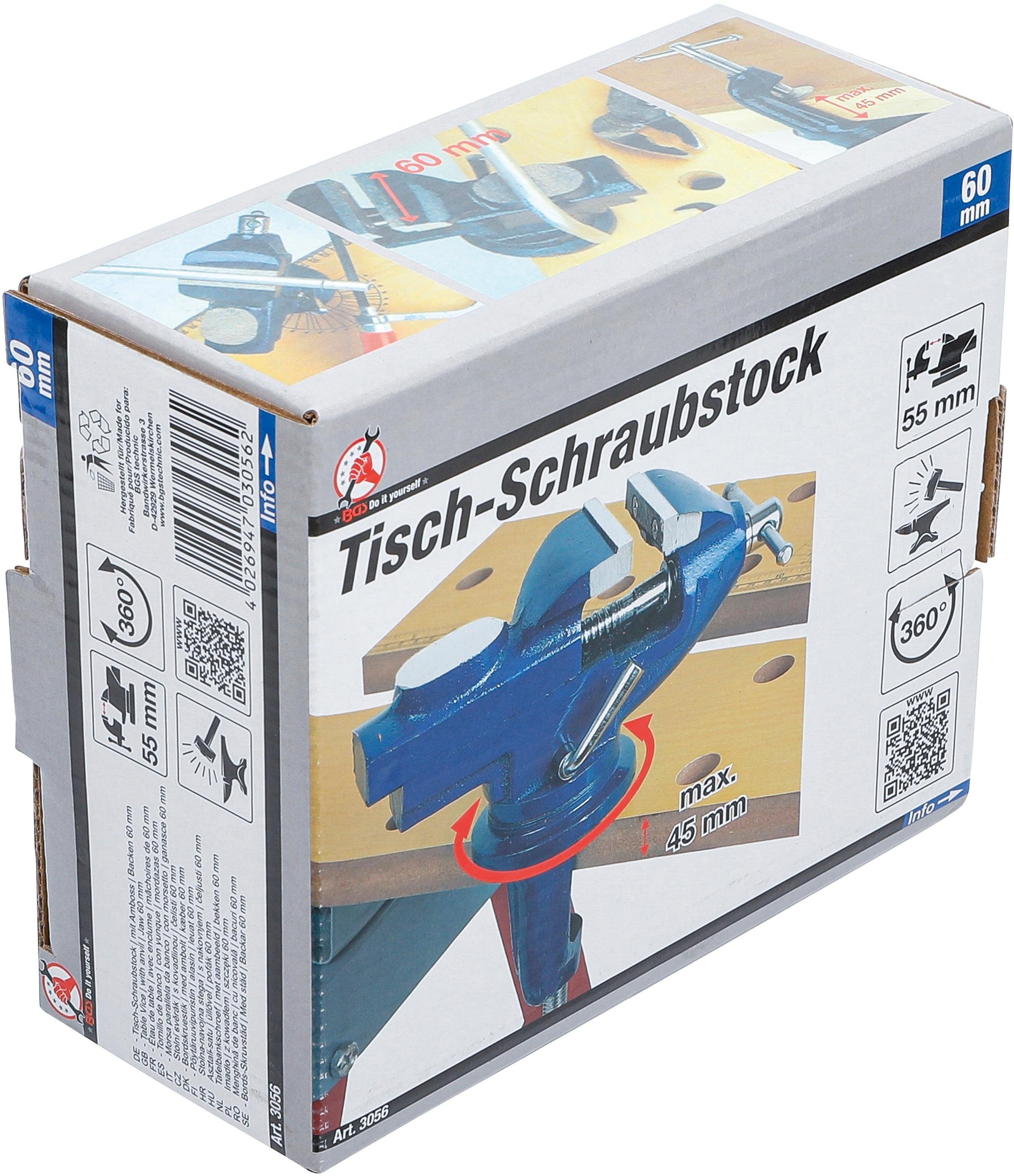 mm BGS Tisch-Schraubstock, 60 mit Amboss, Backen Schraubstock technic