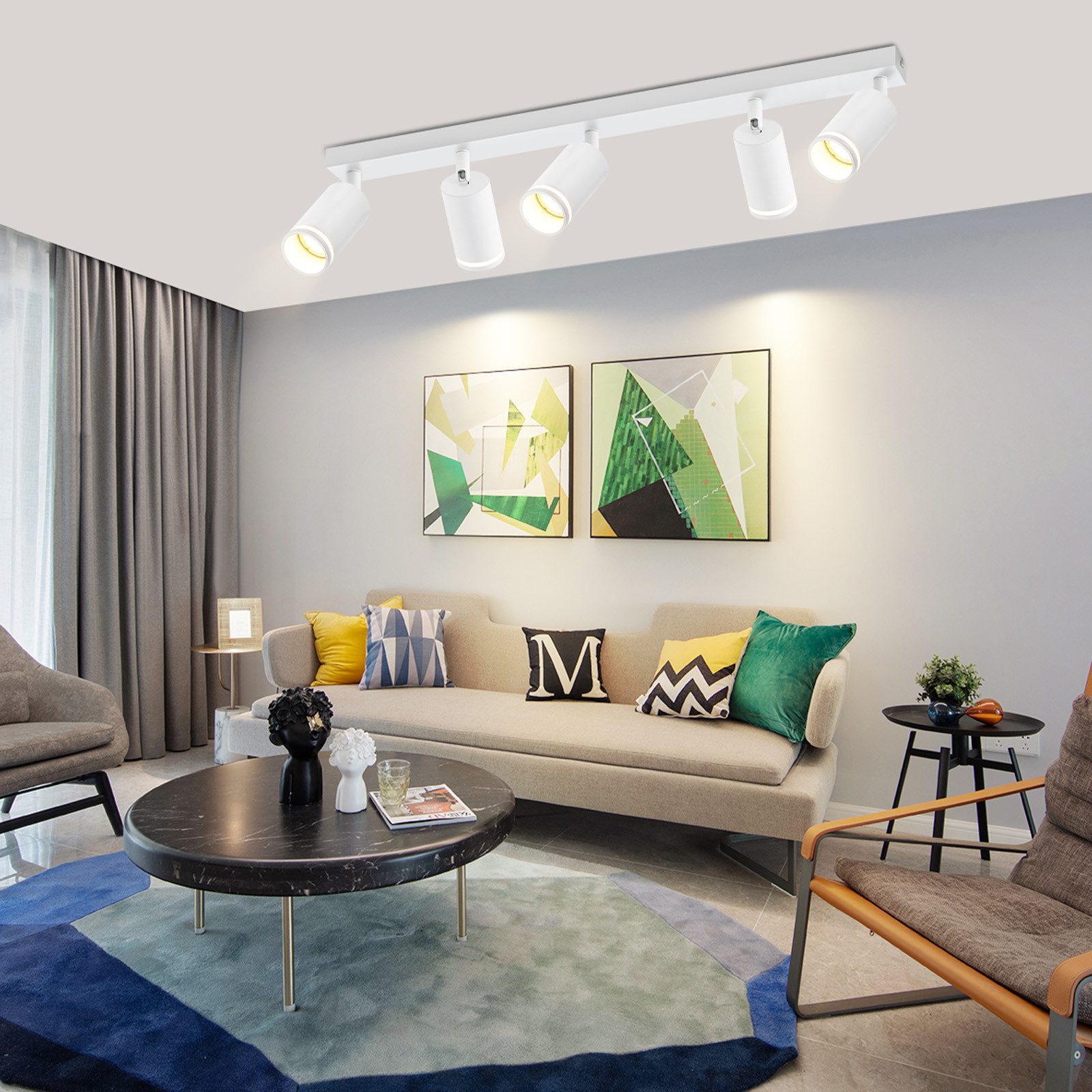 ZMH Deckenstrahler 5 Flammig Schwarz/Weiß GU10 Spots Deckenlampe für Schlafzimmer, Große Anwendungsbereichen, ohne Leuchtmittel – Bild 5 von 5