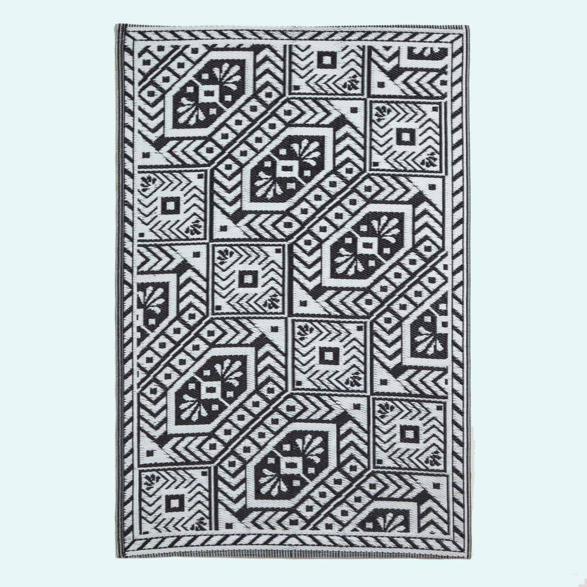 Outdoorteppich Outdoor-Teppich schwarz weiß gemustert, 122 x 182 cm