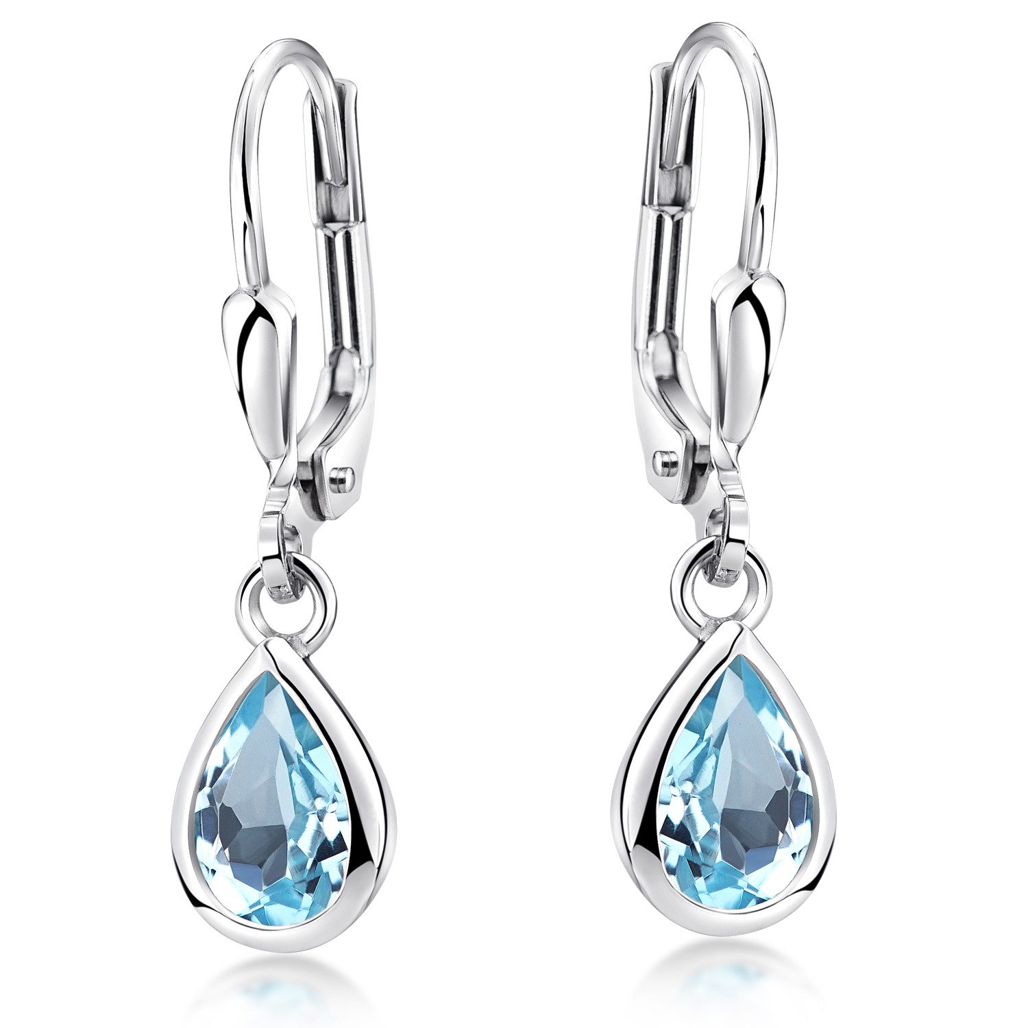 Materia Paar Ohrhänger Damen Topas Blau Edelstein SO-448, 925 Sterling Silber