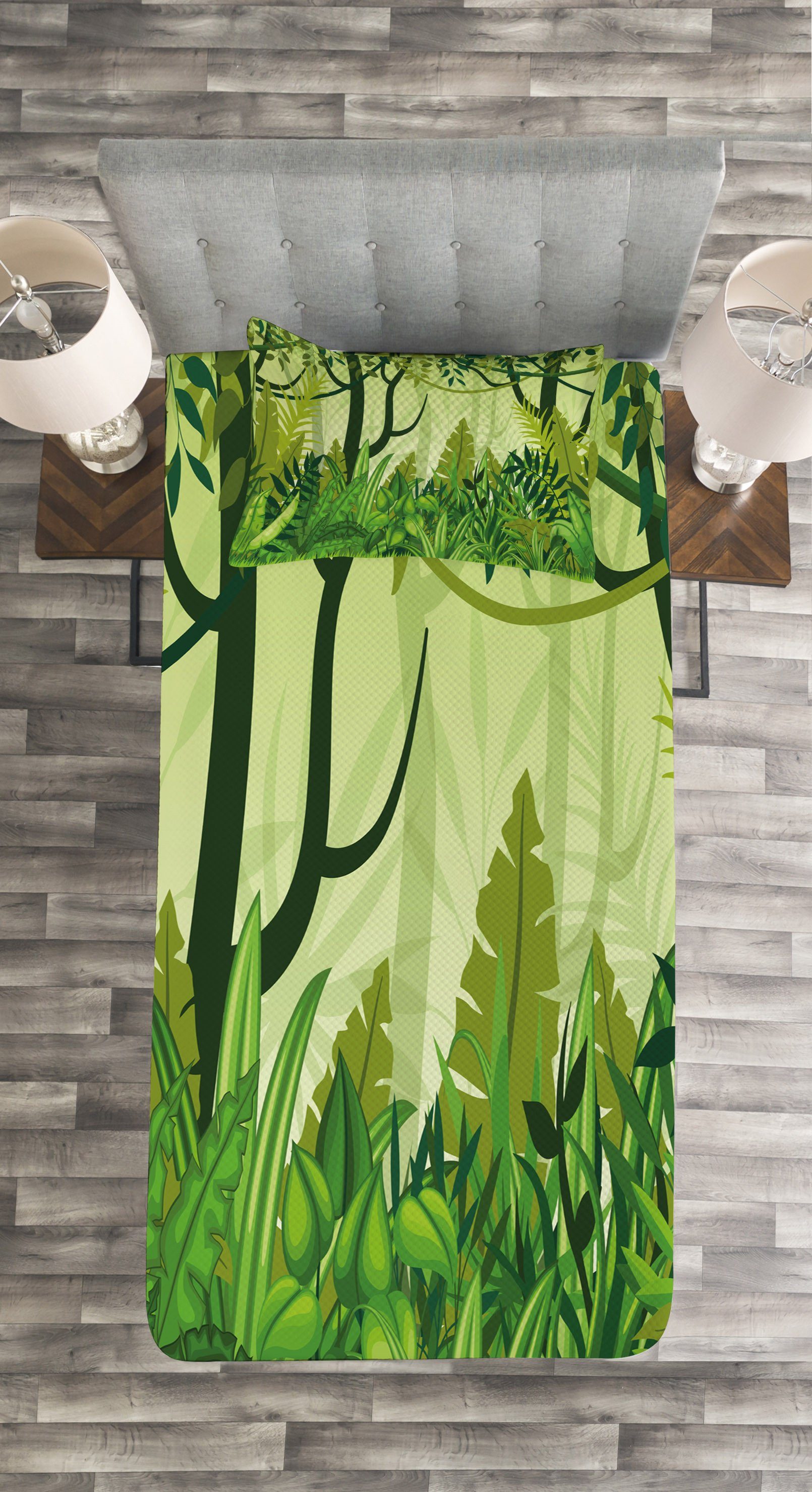 Tagesdecke Set mit Cartoon-Regenwald Kissenbezügen Pflanze Abakuhaus, Waschbar