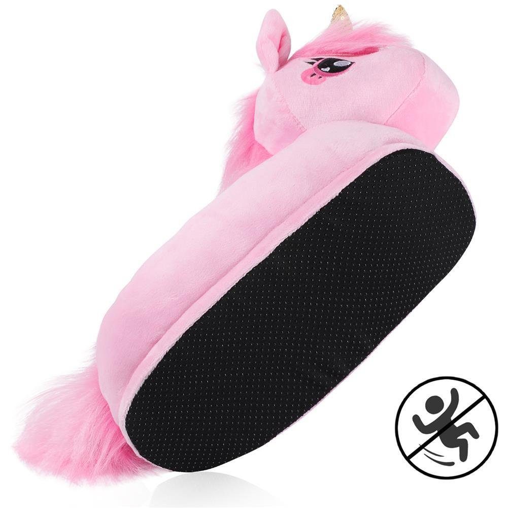Corimori Tier Pantoffeln für Kinder Einheitsgröße 25-33,5 Plüsch Hausschuhe (Packung, Geschenk) EU Einheitsgröße 25-33,5 Rose das Einhorn für Kinder, Jungen, Mä – Bild 3 von 5