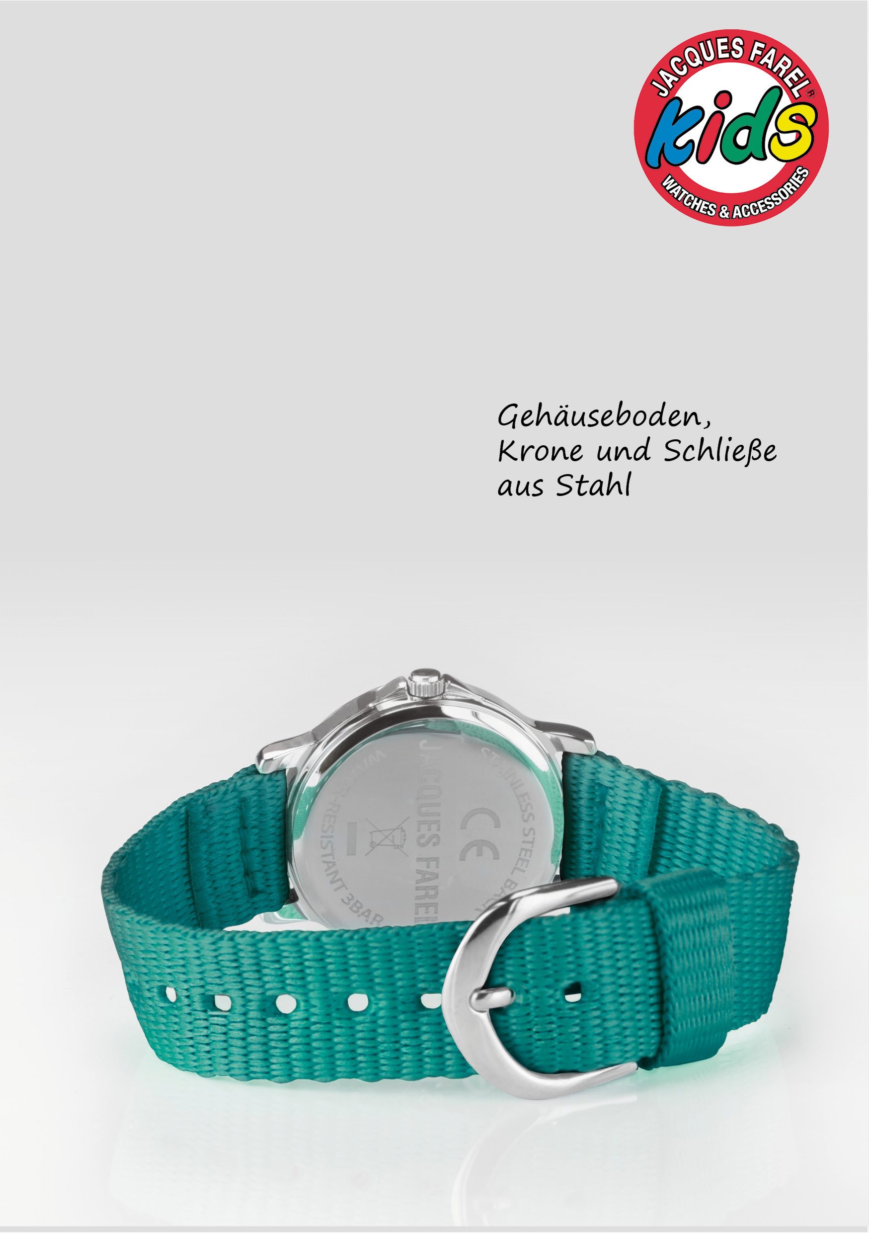 Jacques Farel Quarzuhr KCF Kinder Armbanduhr Textilband, analog Kinderuhr Lernuhr deutlich Schulanfang Geschenkidee Ø 28 mm – Bild 5 von 5