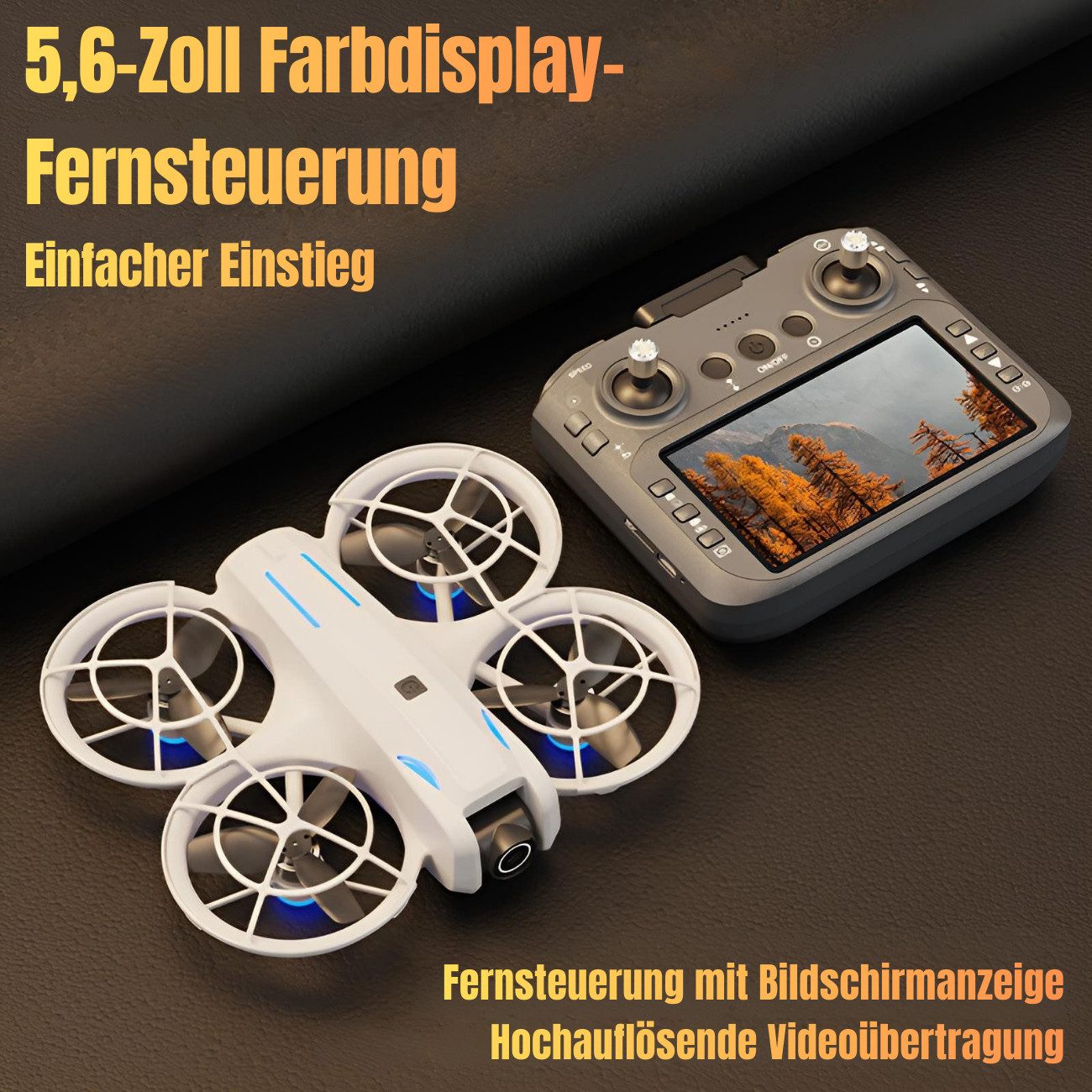 Goldstern-Tech RC-Quadrocopter (Mini Drohne mit Kamera 1080p Full HD, WiFi FPV, 5,6 Zoll Display Fernsteuerung), Optical Flow, Auto Return, 2 Akkus, bis 100 m Reichweite