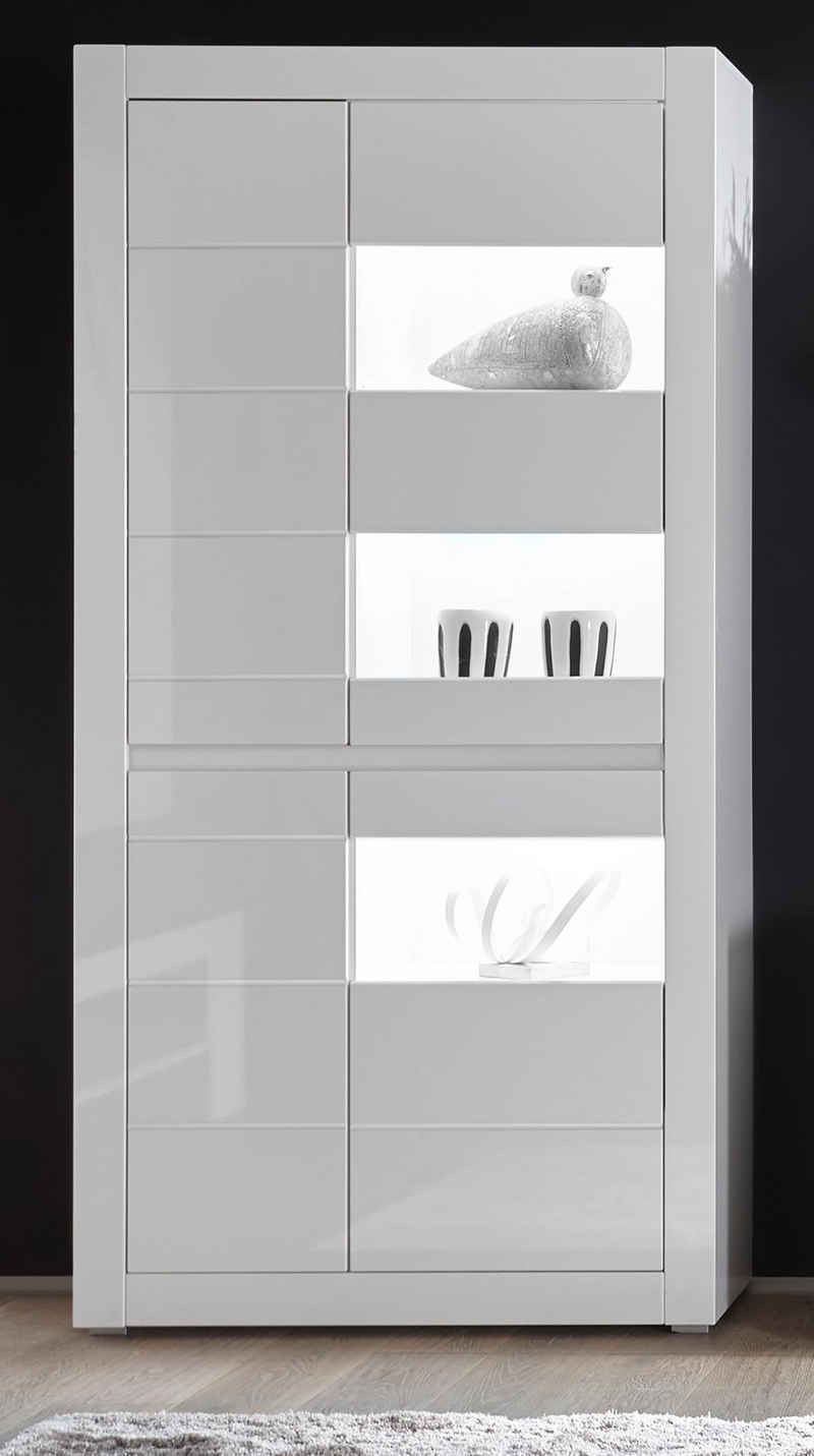 Furn.Design Stauraumvitrine Nobile (Vitrinenschrank in weiß, 4-türig, 100x198 cm) Hochglanz, Soft-Close