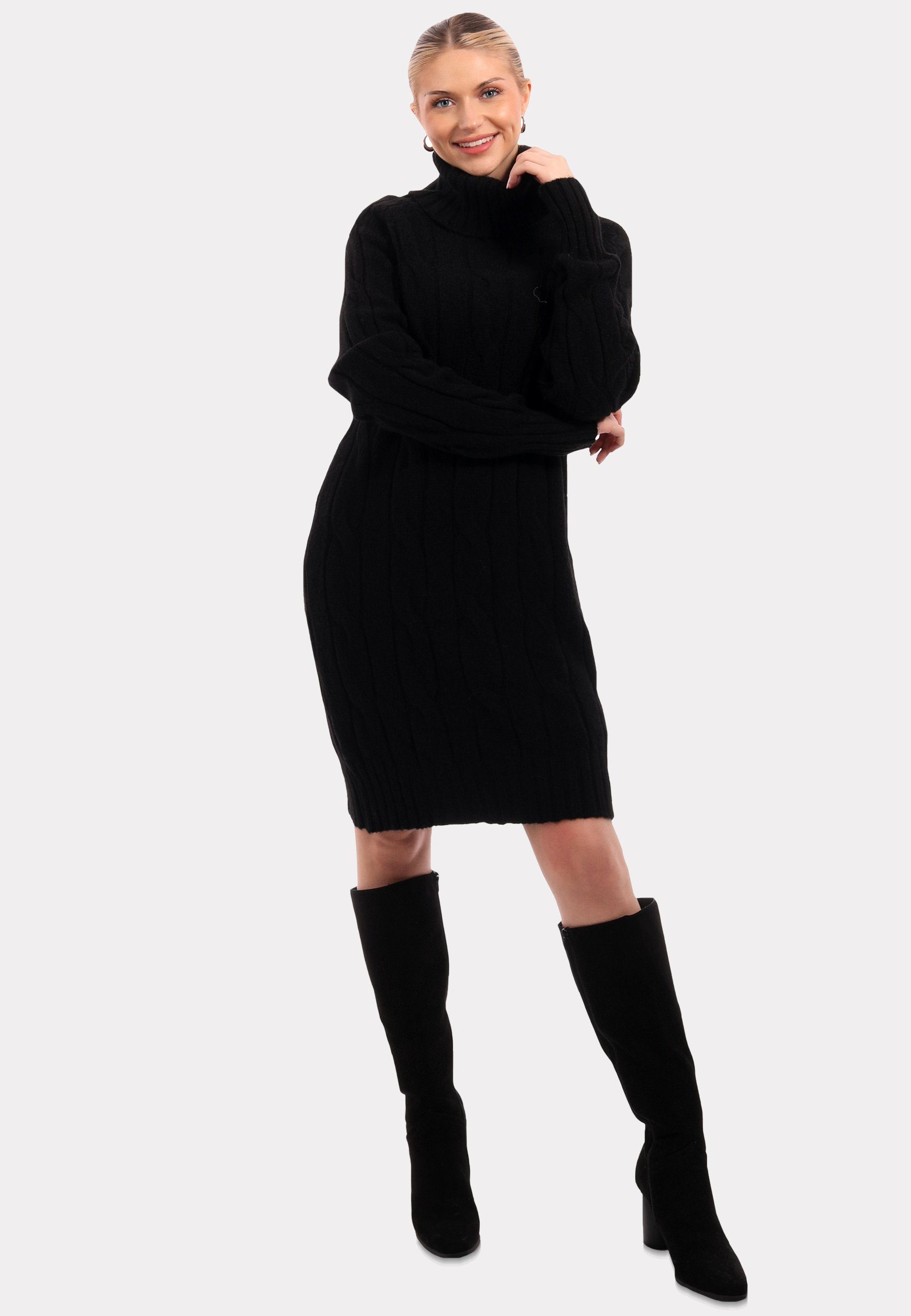 YC Fashion & Style Strickkleid Exklusives Damen Unifarbe (1-tlg) in schwarz Rollkragen Strickkleid