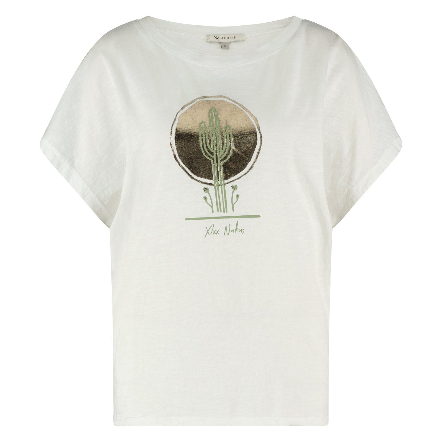 Nukus Rundhalsshirt Toes White Cactus T-Shirt aus Baumwolle mit goldenem Aufdruck