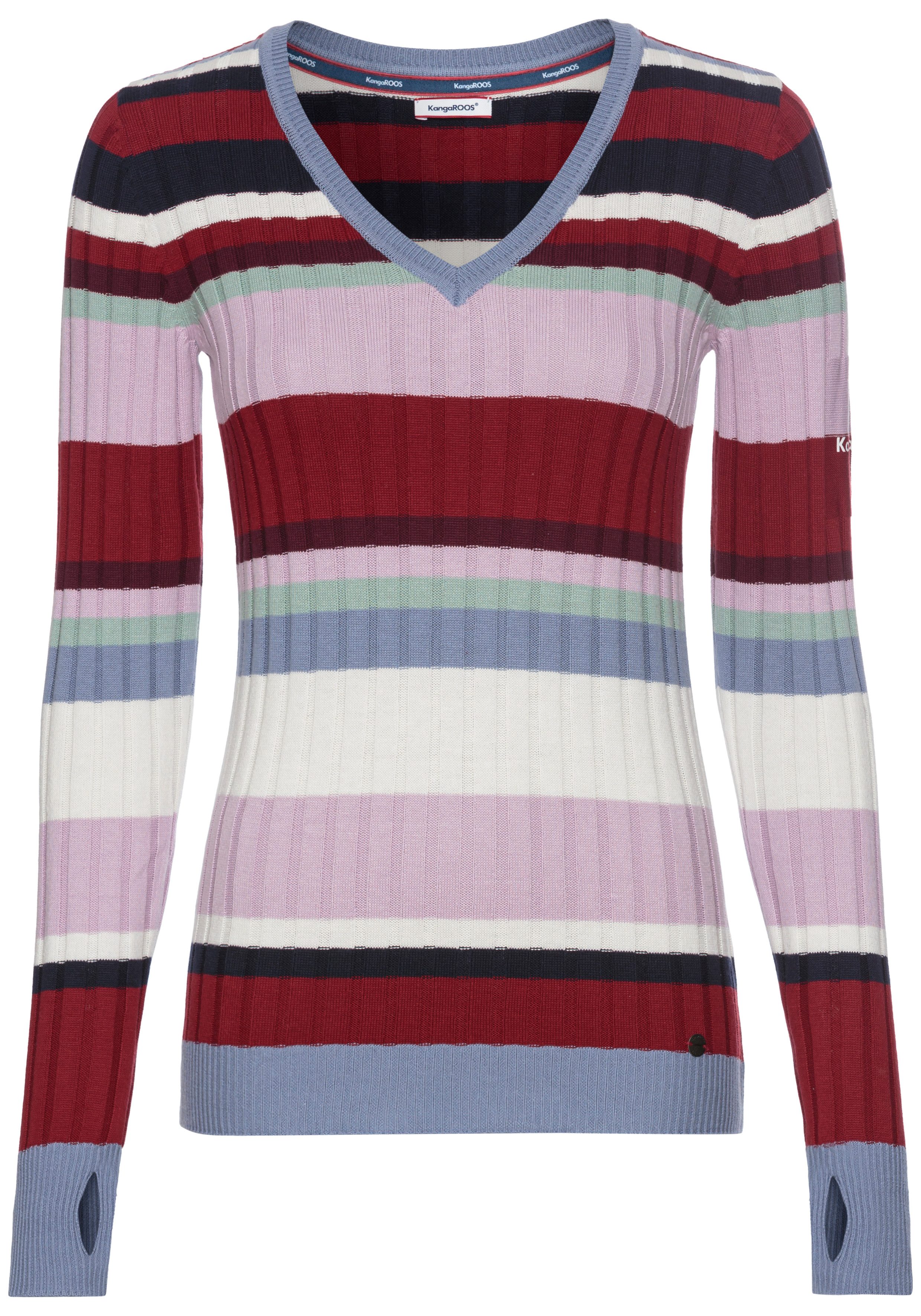 KangaROOS V-Ausschnitt-Pullover mit modernen Streifen