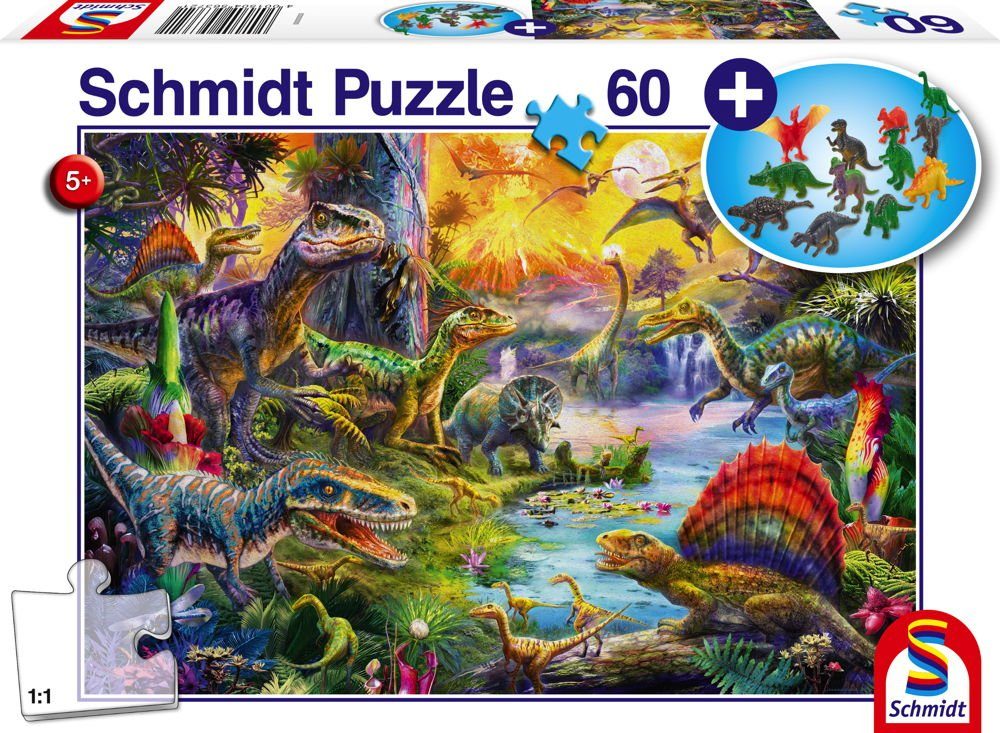 60 Teile Schmidt Spiele Kinder Puzzle Dinosaurier mit Figuren 56372 