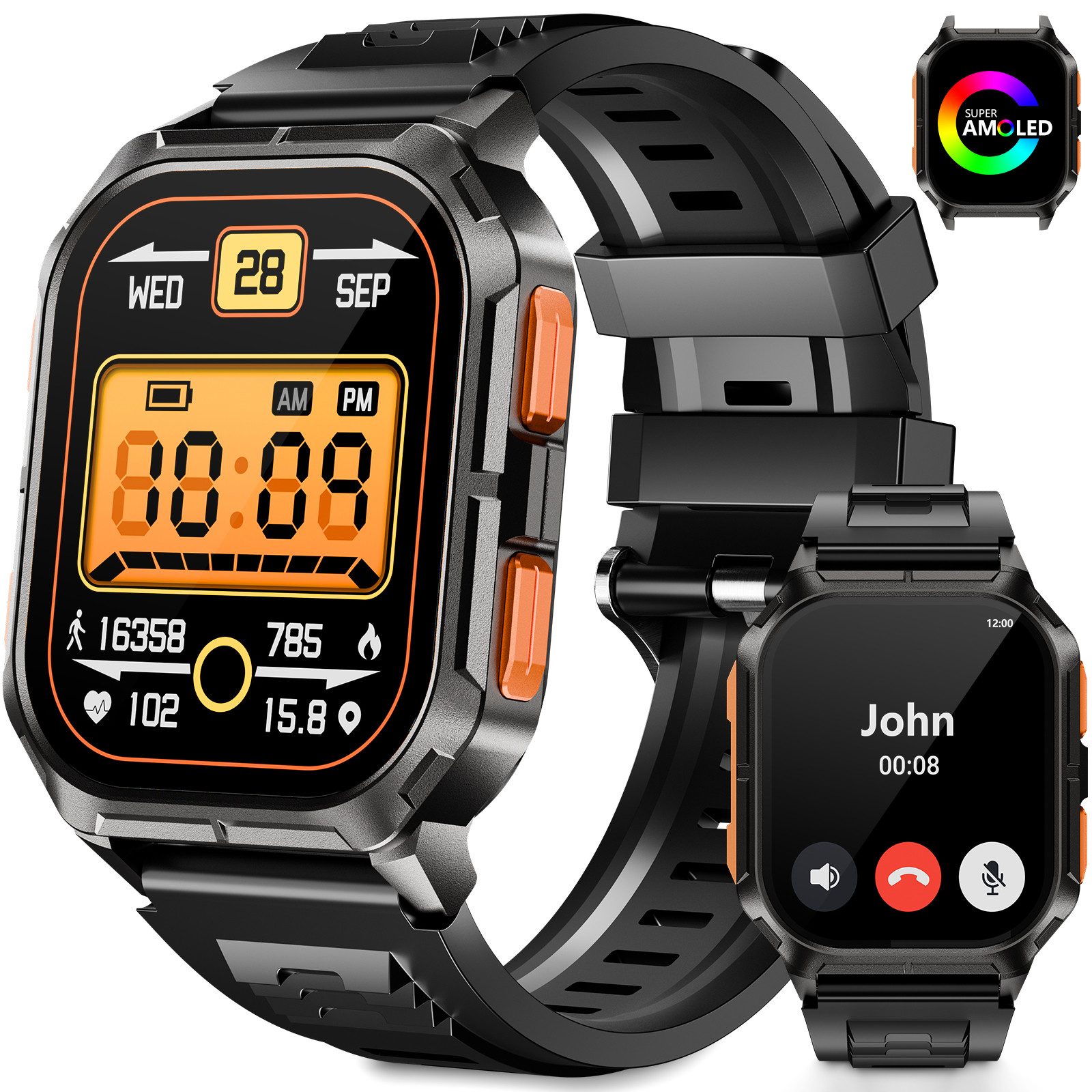Smartwatch Herren, Neueste Fitness Tracker uhr mit Telefonfunktion, Smartwatch