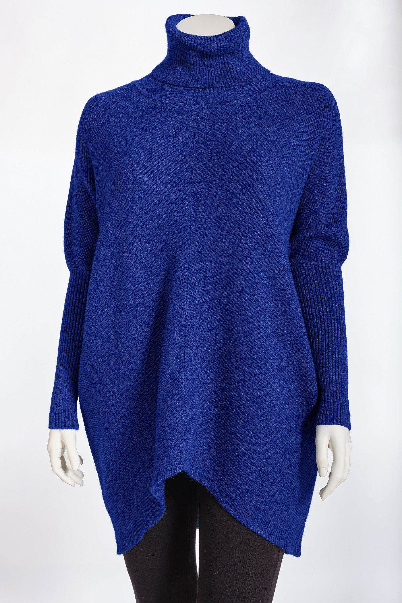 Fledermausärmel langer Rollkragenpullover länger PEKIVESSA Longpullover (1-tlg) Oversized hinten Damen royalblau