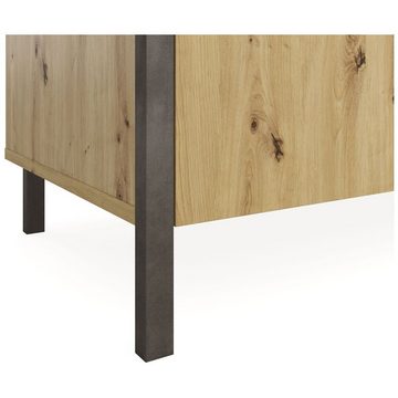 Lomadox Schreibtisch INDORE-10, 2-tlg. im Industrial Stil Artisan Eiche Nb./Stahl dunkel