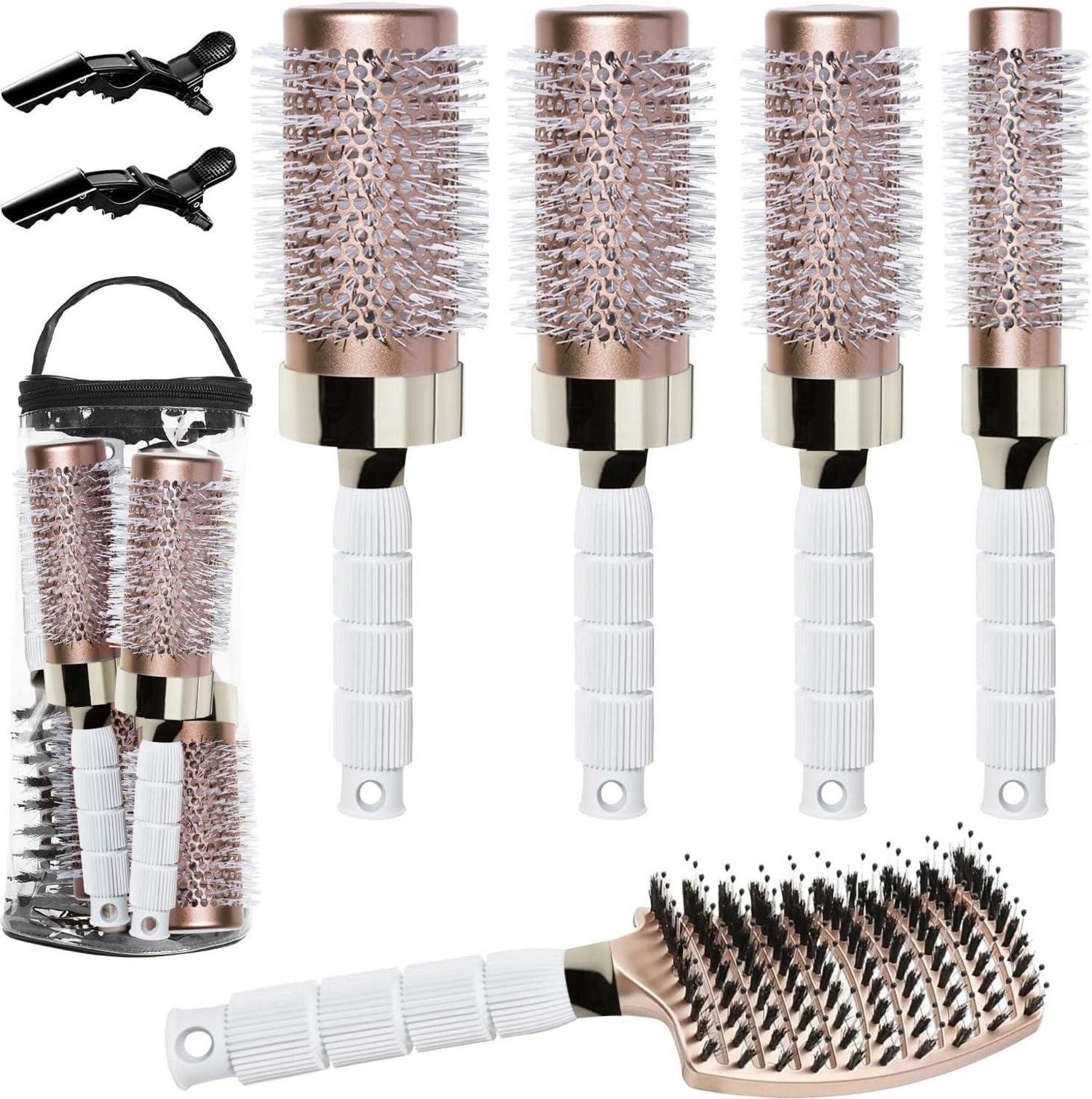 LuxusKollektion Haarbürsten-Set Haar-Rundbürste Set Föhnen Glattes Welliges Haarstyling Antistatische