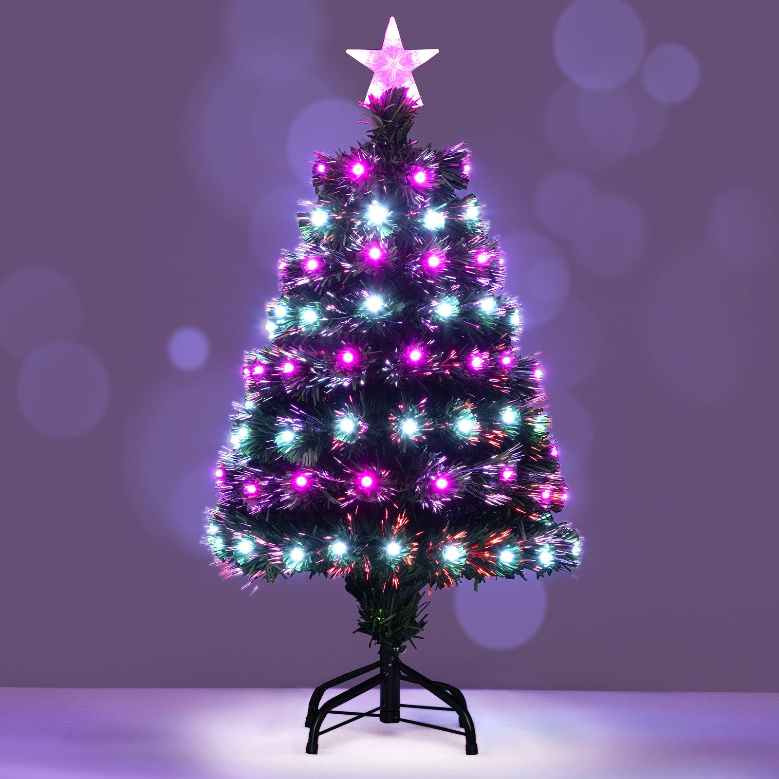 COSTWAY Künstlicher Weihnachtsbaum, 90cm mit Glasfaser, 96 LEDs, 96 Zweigen