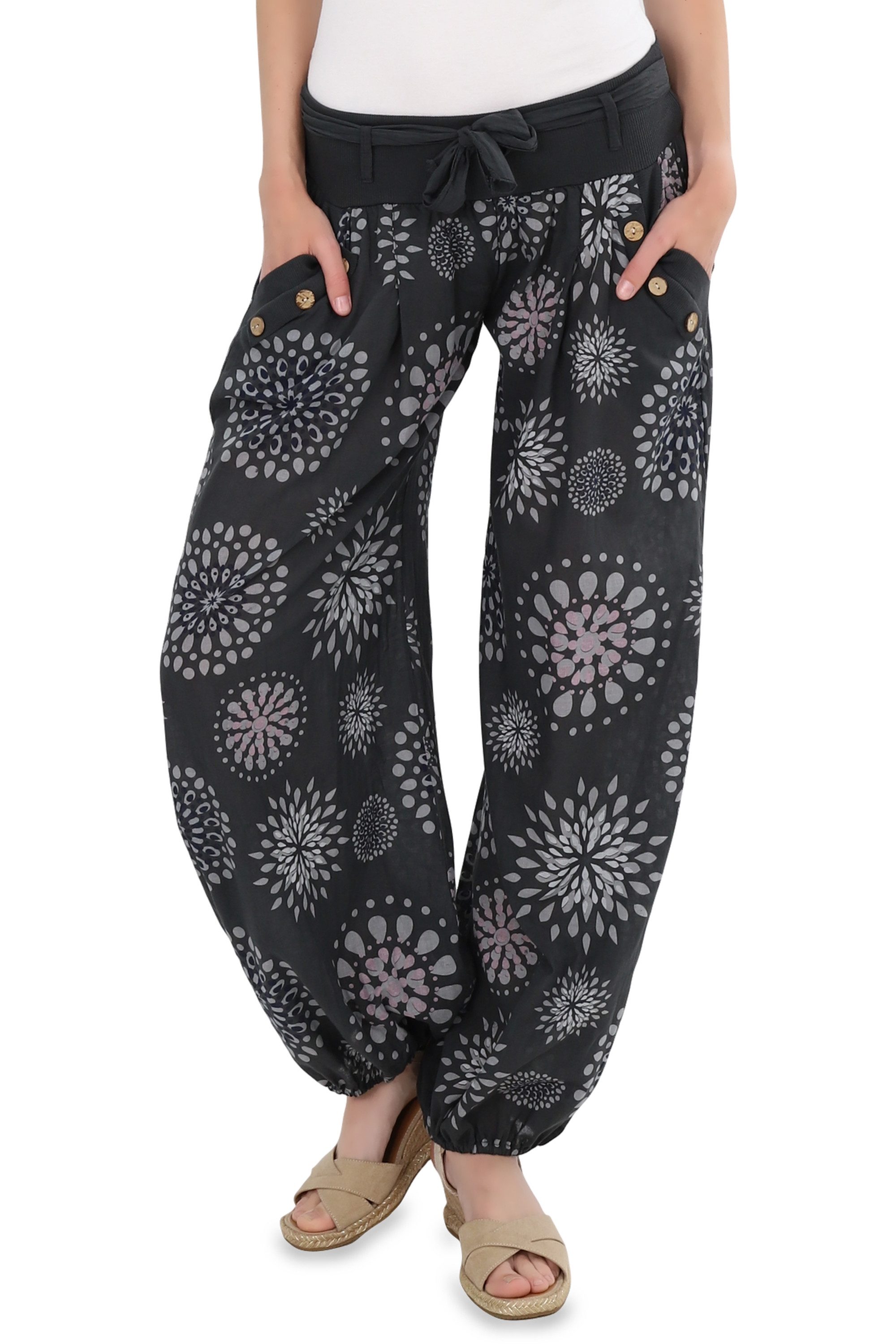 malito more than fashion Haremshose malito Damen Pumphose mit Print, leichte Stoffhose inkl. Gürtel, Pumphose Aladinhose mit Print Einheitsgröße