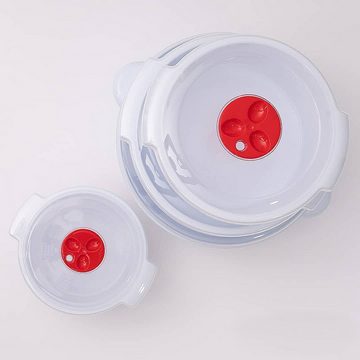 Sanixa Mikrowellenbehälter Mikrowellengeschirr Kunststoff 3er Set Deckel Weiß Mikrowellendosen, (Geschirrset Gefriergeeignet, 3tlg. Schalen mit Dampfventil), Mikrowellendosen Mikrowellen Geschirr