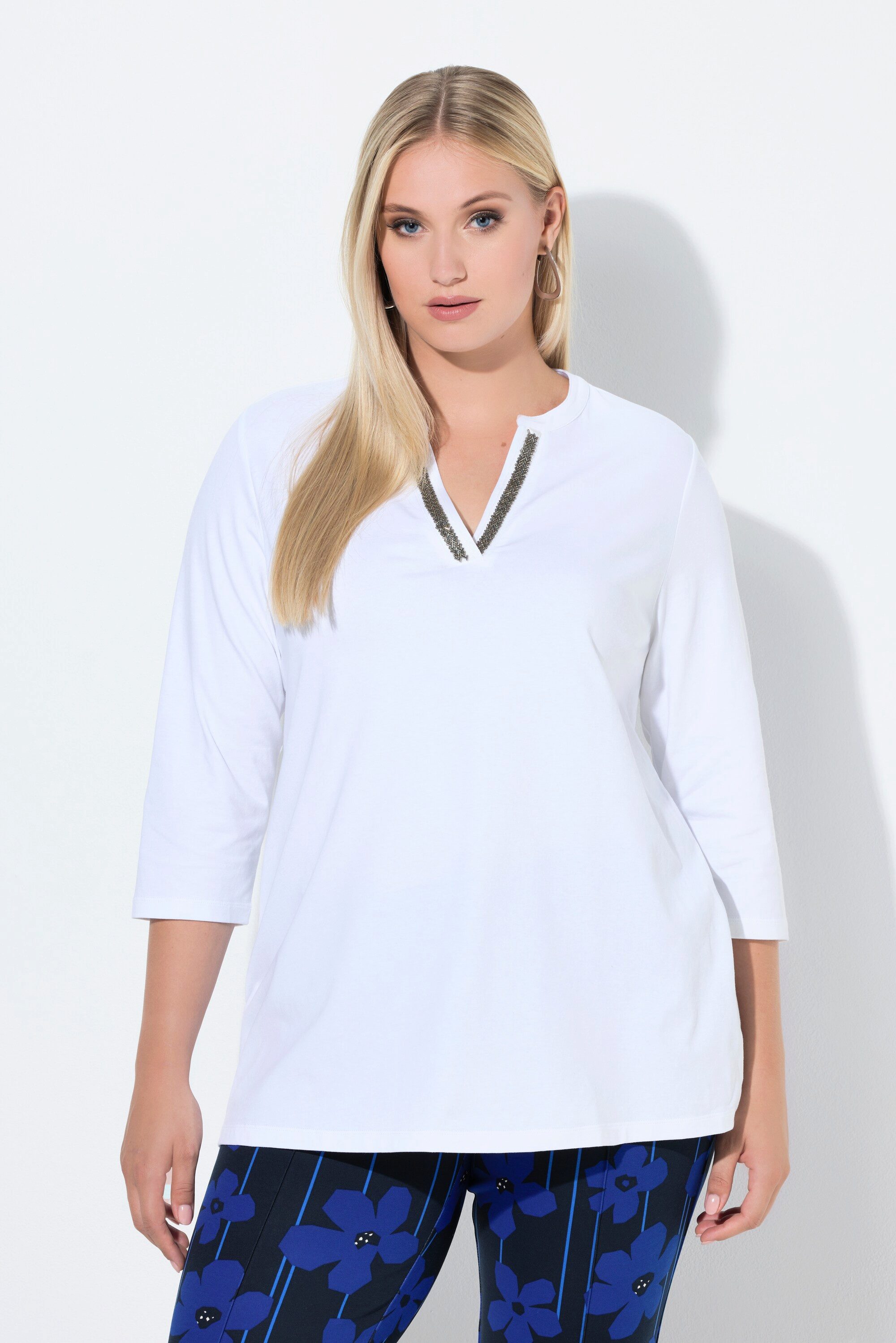 Longshirt Longshirt A-Linie Tunika-Ausschnitt 3/4-Arm