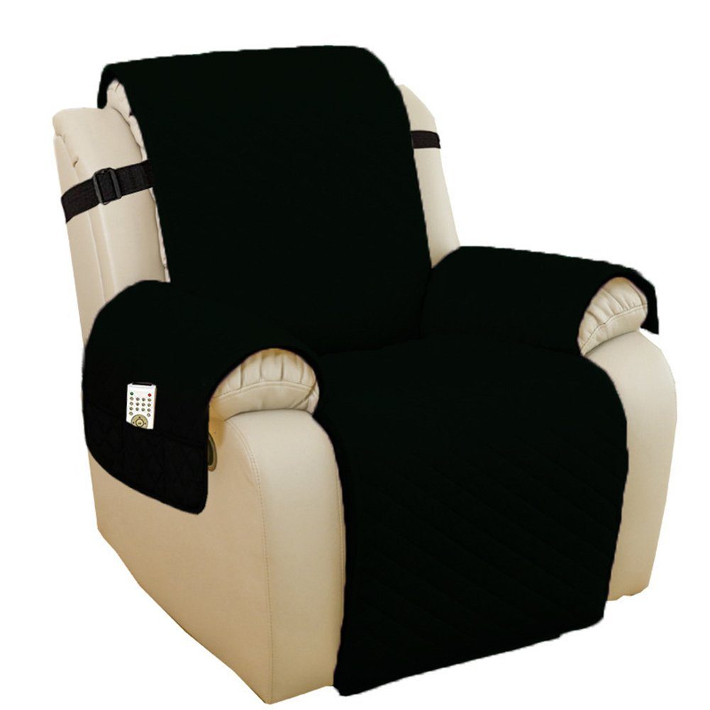 Stuhlhusse Sessel Schutz mit Taschen,Sofa Cover,1 Sitzer Stuhl Kissen für Zuhause, HAMÖWO Schwarz