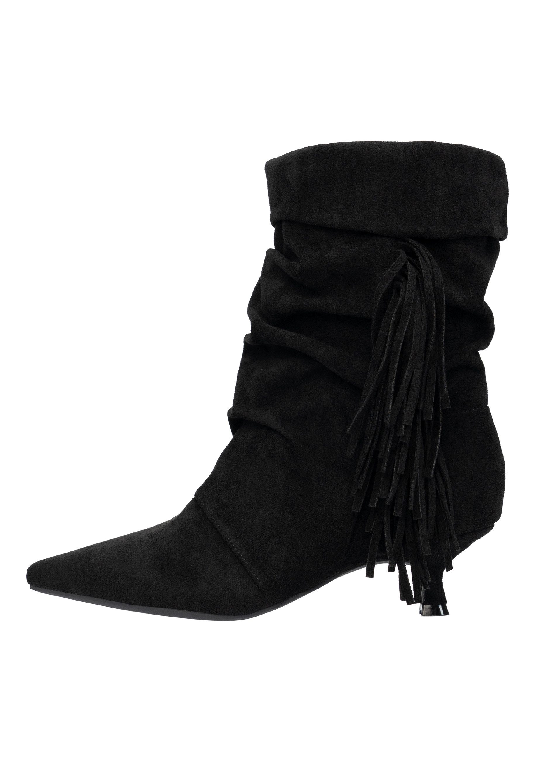Salinyang Damen Stiefeletten mit Fransen in Wildlederoptik – Kitten Heels Stiefelette