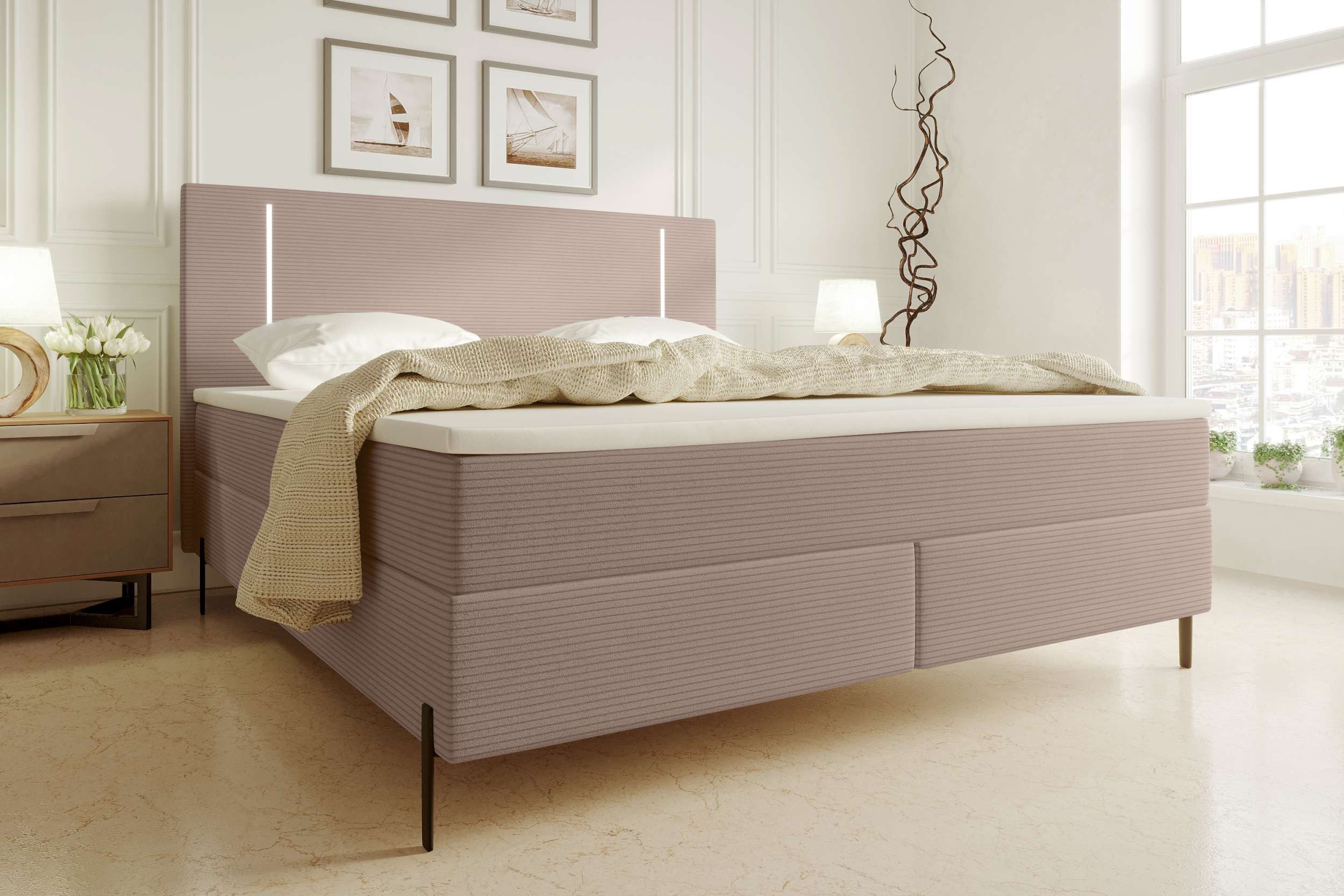 99rooms Boxspringbett Favon (Schlafzimmerbett, Bett), 140/160/180/200x200 cm, in Cordstoff POSO, mit Topper