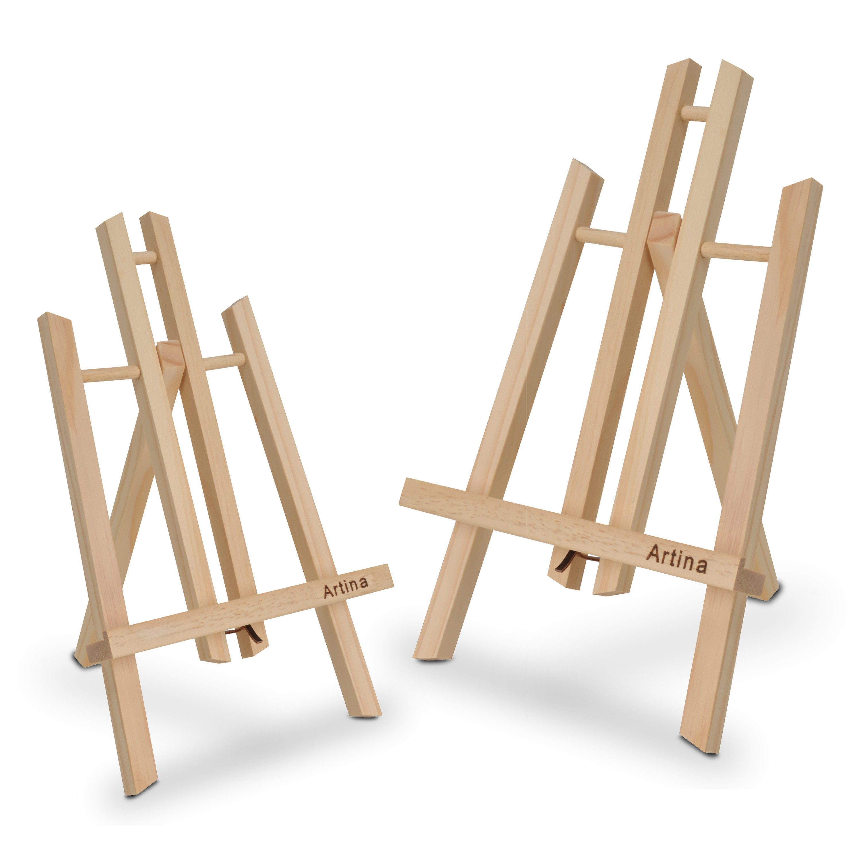 Artina Staffelei Manchester 2er Set Tischstaffelei klein aus Holz 28cm, Mini Präsentationsstaffelei Display – Staffelei für Bilder, Menü Karte