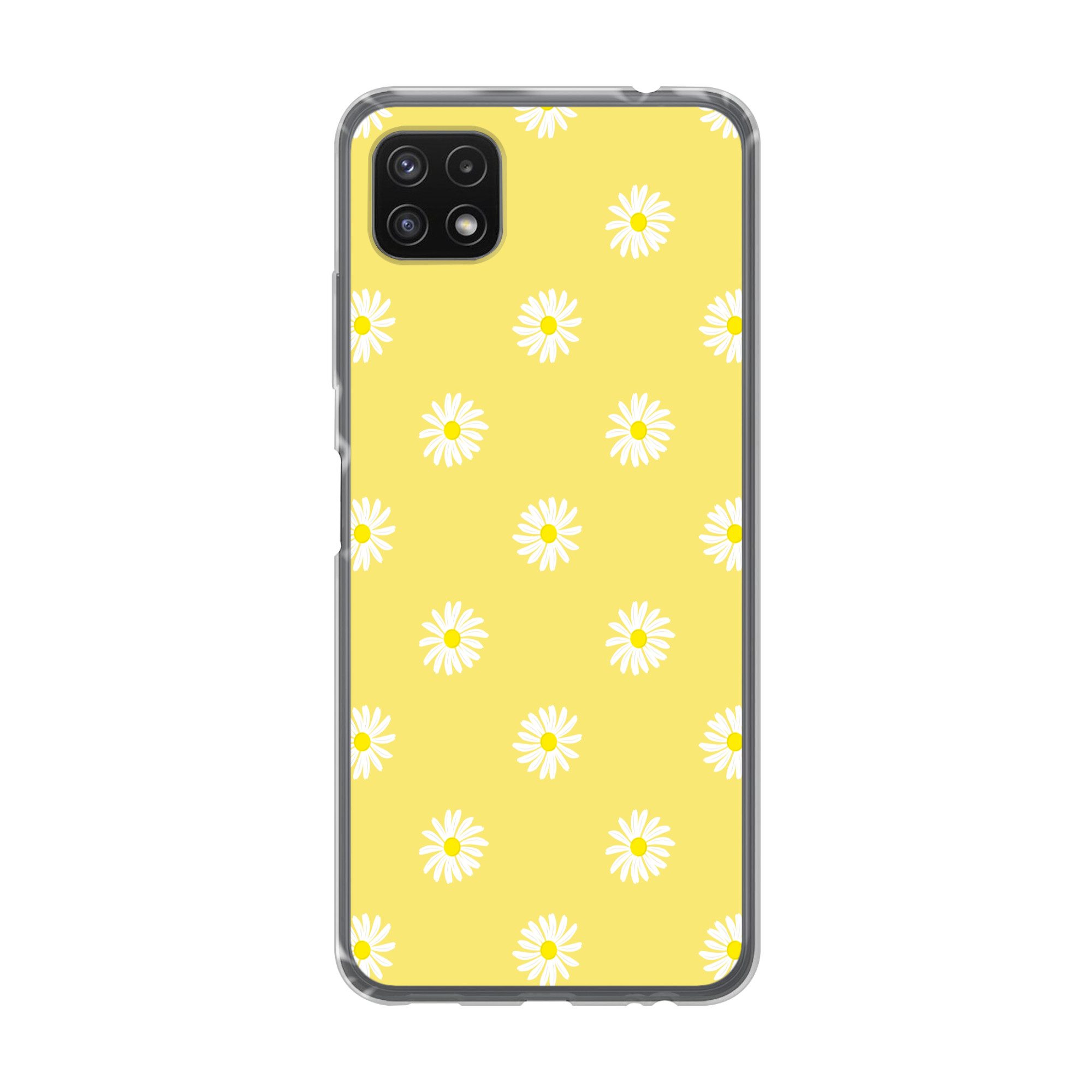 MuchoWow Handyhülle für Samsung Galaxy A22 5G Gänseblümchen - Pastell - Weiß - Gelb - Blum, Smartphone-Bumper, Print, Handy Schutzhülle Dünn