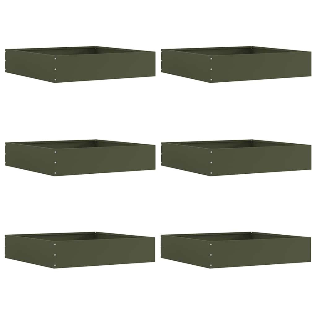 vidaXL Beetumrandung Raseneinfassung 6 Stk. 60 x 60 x 13 cm Stahl Olive Grün