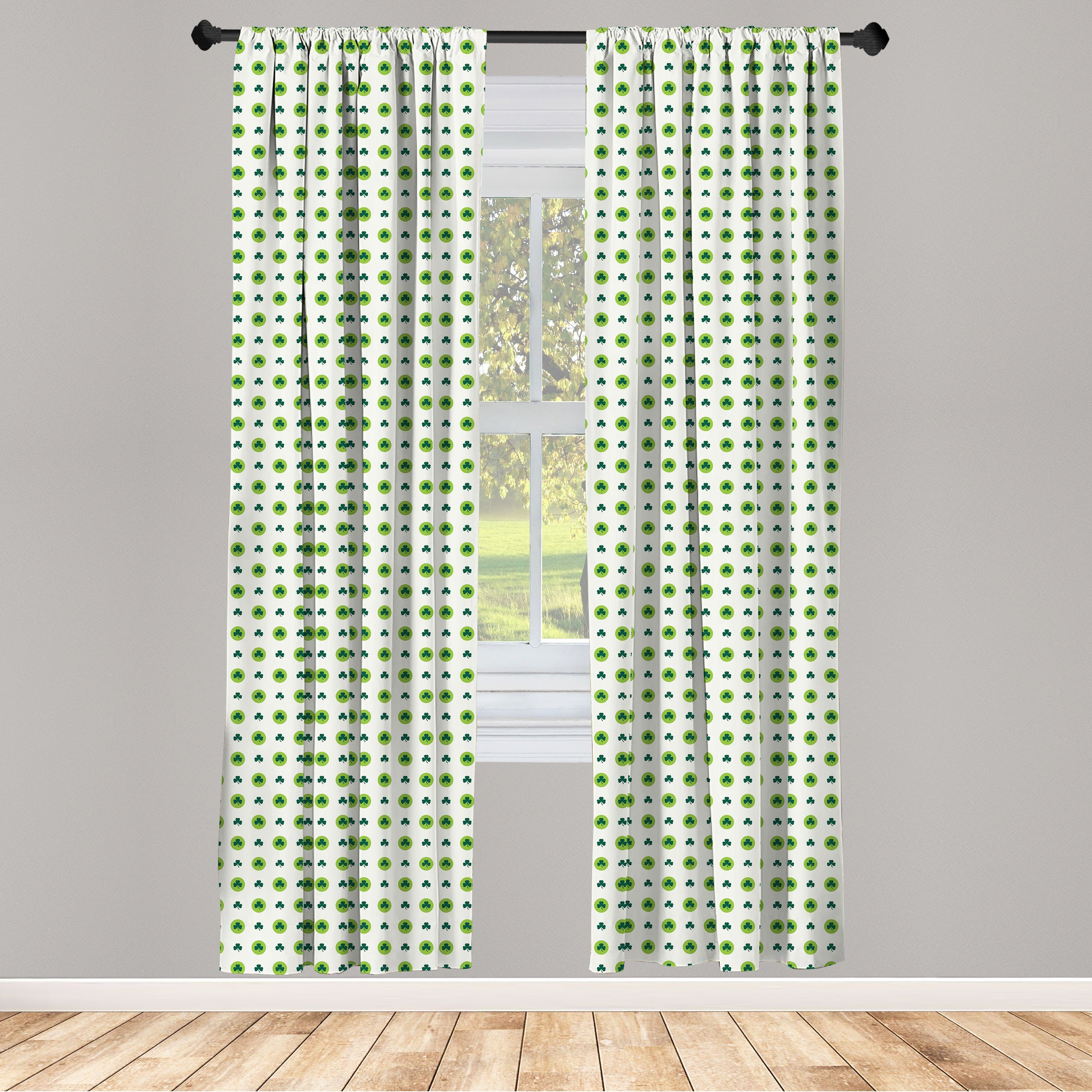 Gardine Vorhang für Wohnzimmer Schlafzimmer Irish Microfaser, Punkte Blumen Abakuhaus, grüne Dekor, Clovers