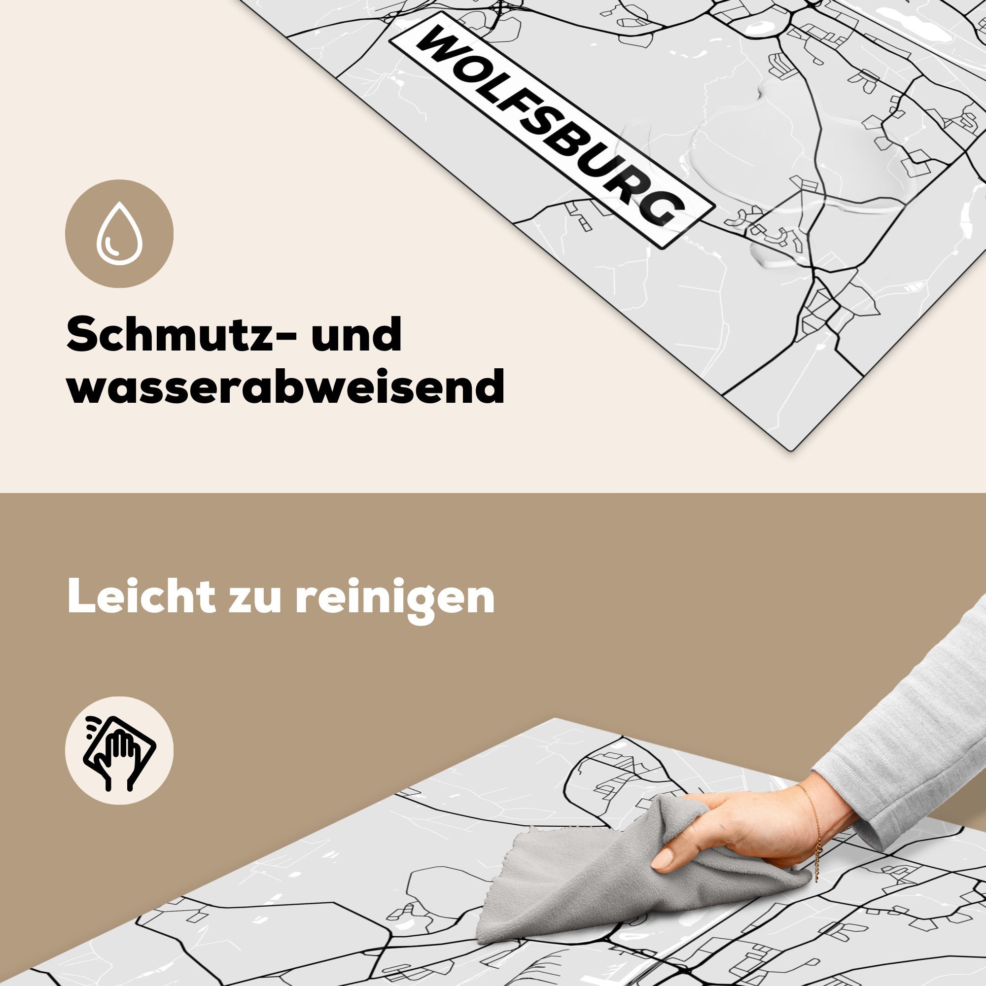 Herdblende-/Abdeckplatte MuchoWow - Karte - cm, Karte für Ceranfeldabdeckung, Arbeitsplatte Vinyl, (1 78x78 küche - Wolfsburg Deutschland, tlg),