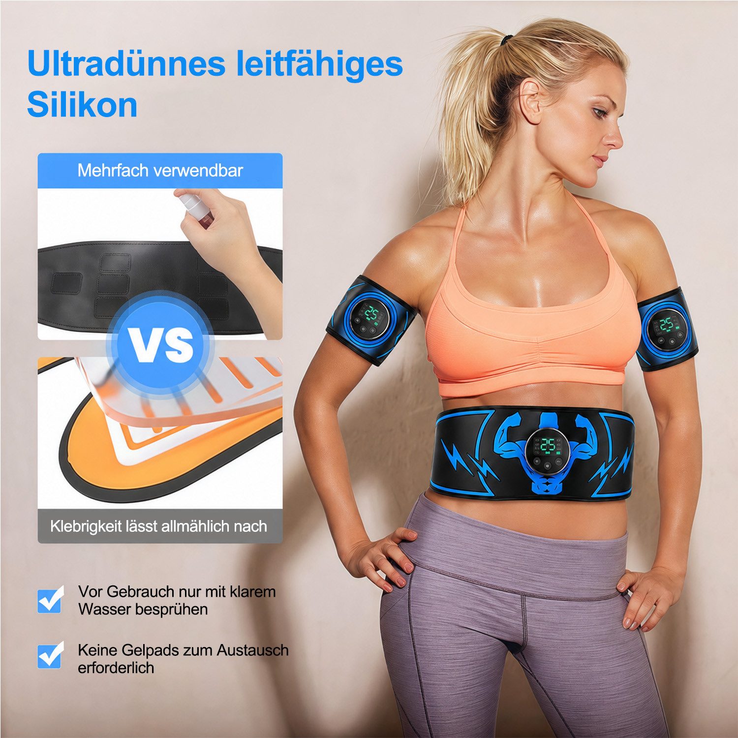 MOPUEA Bauchtrainer Bauchtrainer Tragbar Kompakt Für Zuhause (8 Modi 25 Intensitätsstufen Individuell Einstellbar, Einfache Bedienung Hautfreundlich Für Alltag  – Bild 3 von 5