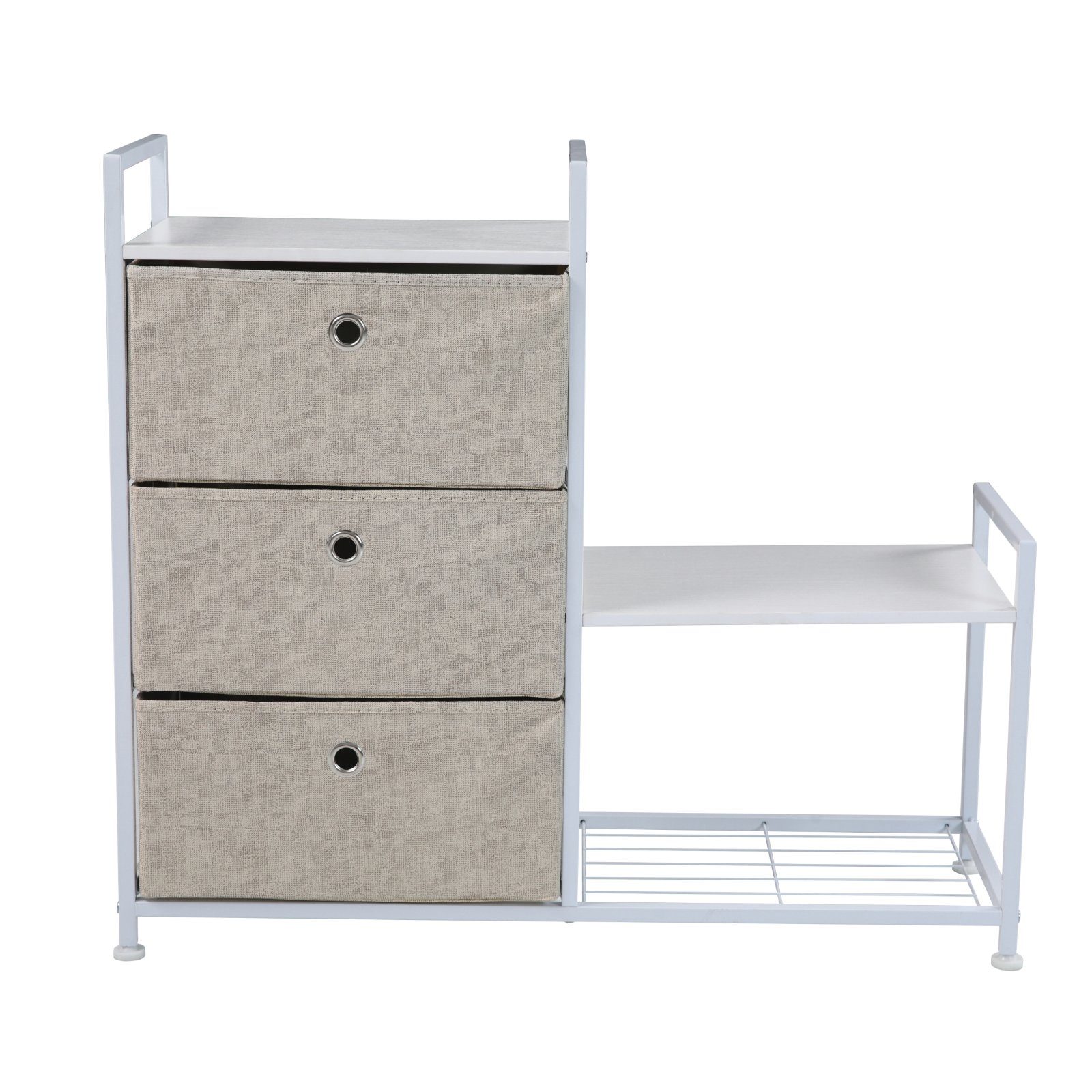 SVITA Sideboard RUNA, Metall-Regal, Schuhregal, Aufbewahrung, Stoffschublade, Weiß, Beige