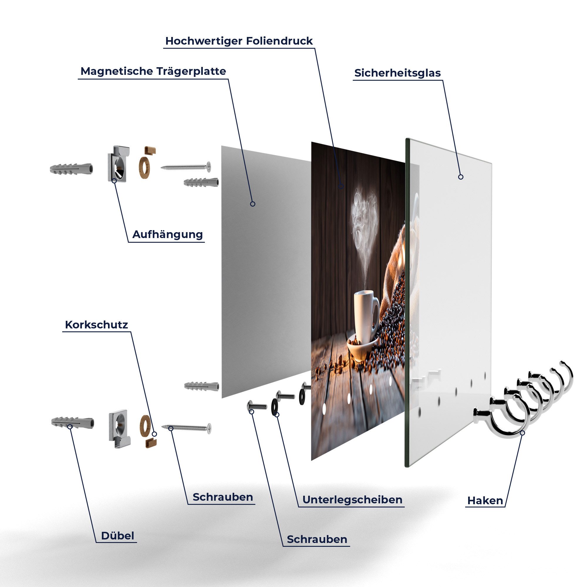 DEQORI Schlüsselbrett 'Rustikale Kaffeeliebe ', (1 St), Schlüsselhalter Schlüssel Haken Schlüsselboard modern Schlüsselleiste