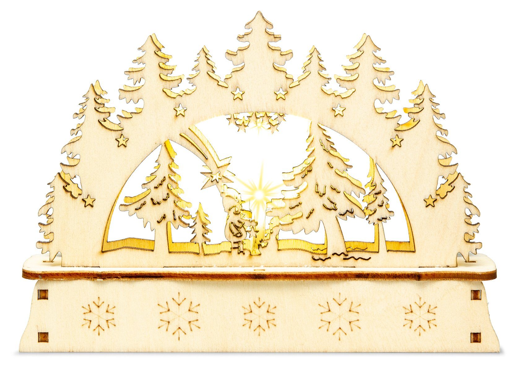 SIKORA Schwibbogen LB-MINI aus Holz mit LED Beleuchtung - viele Motive Motiv Waldszene mit Sterthaler