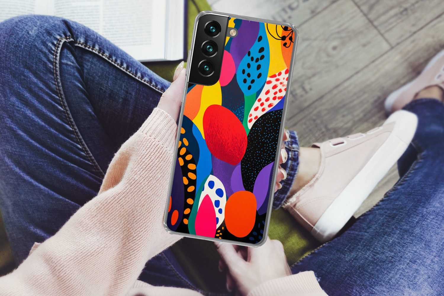 MuchoWow Handyhülle für Samsung Galaxy S22 Blumen - Blätter - Abstrakt - Rot, Phone Case, Silikon, Schutzhülle Dünn