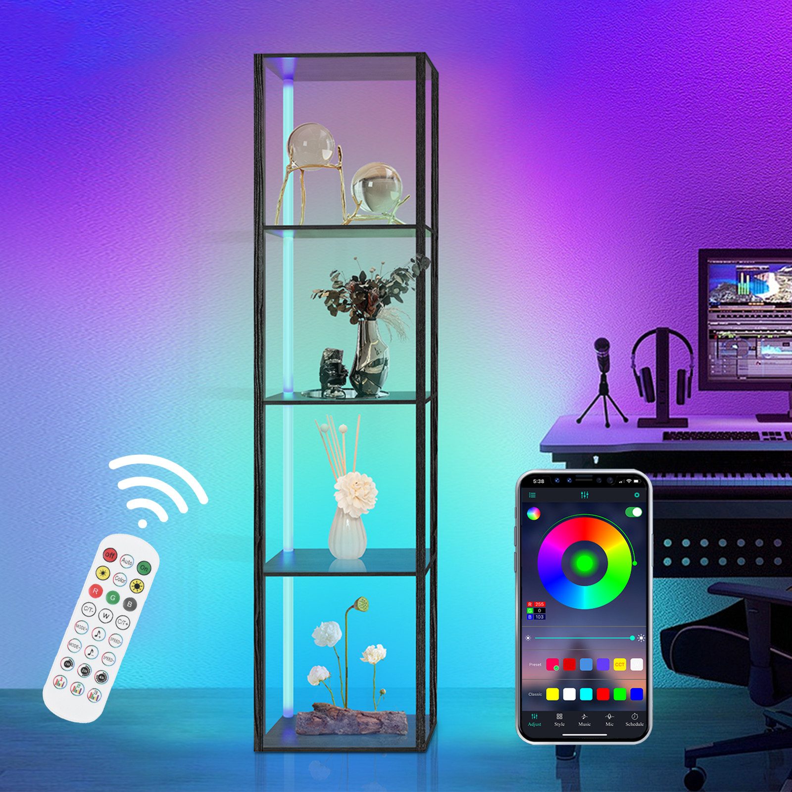 XERSEK Stehlampe mit Regal aus Holz, 5 Stufige Stehlampe Wohnzimmer mit, 6 günstig online kaufen