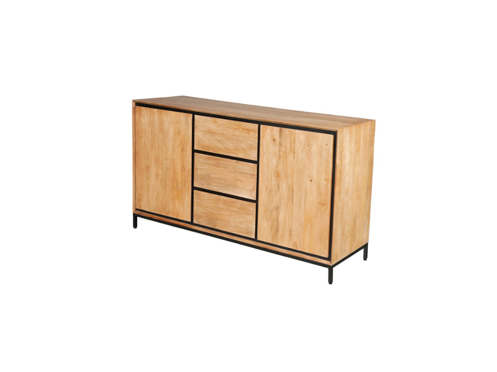 Villa Möbel Sideboard (Packung, 1 St., 1 St. Sideboard), Mangoholz Intarsien, schwarzer Metallrahmen, 3 Türen, 3 Schubladen